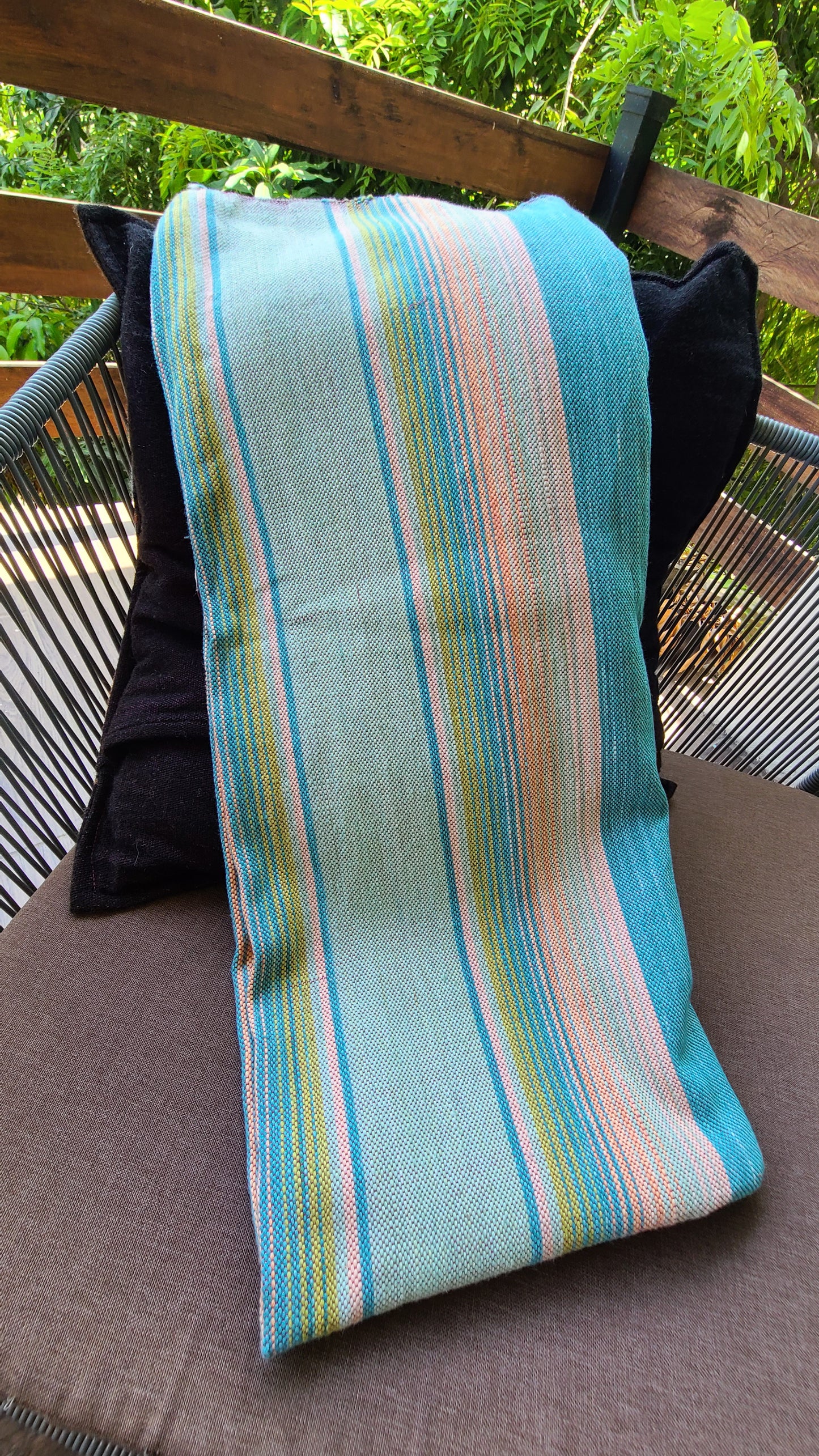 Sarape Blue Throw Blanket Handcrafted Cotton Mexican Blanket
