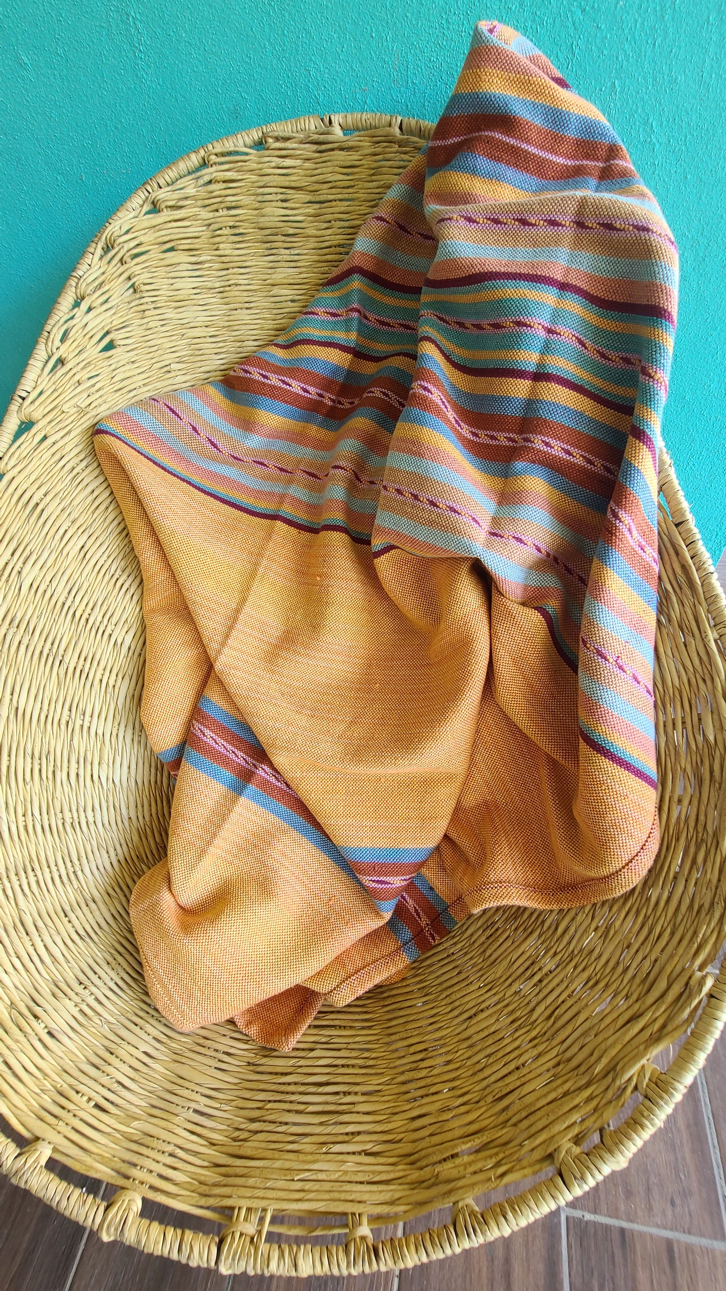 Clay Sarape Throw Blanket Handcrafted Cotton on a wood loom in Mexico