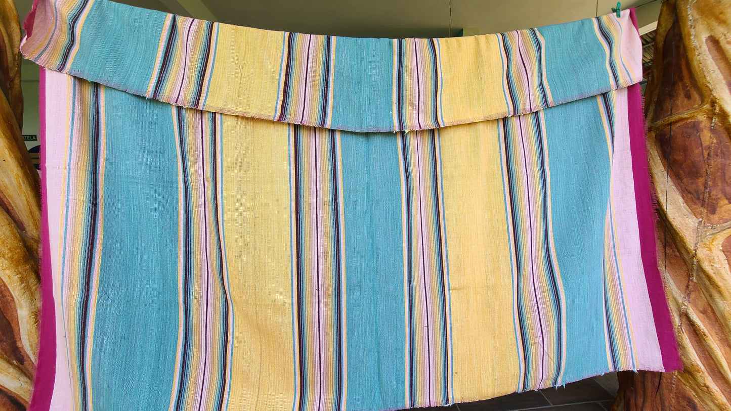 Teal Sarape Throw Blanket Unquely dyed and Handcrafted in Mexico on a wood loom