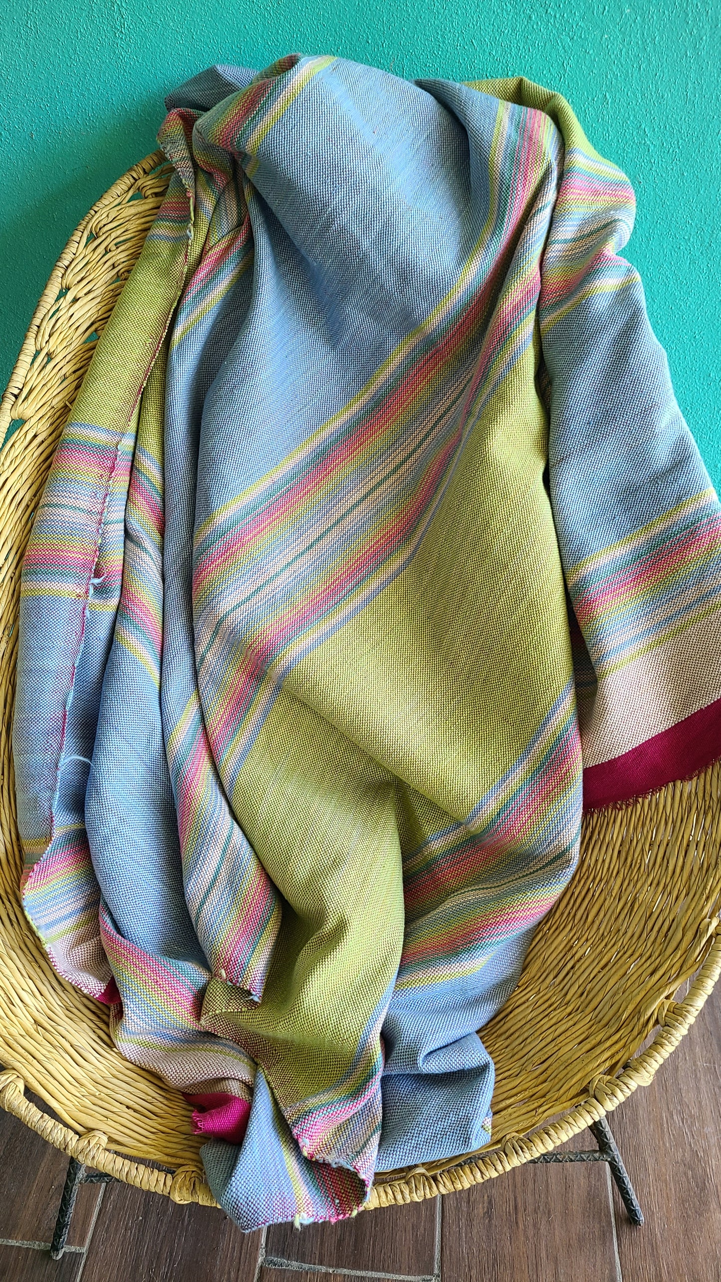 Blue and Green Sarape Handcrafted Cotton Throw Blanket
