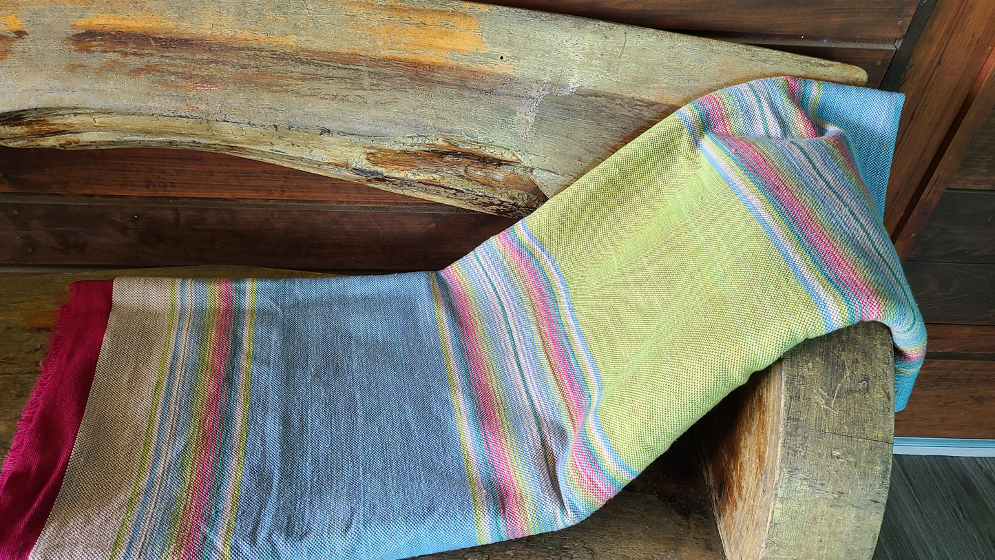 Blue and Green Sarape Handcrafted Cotton Throw Blanket