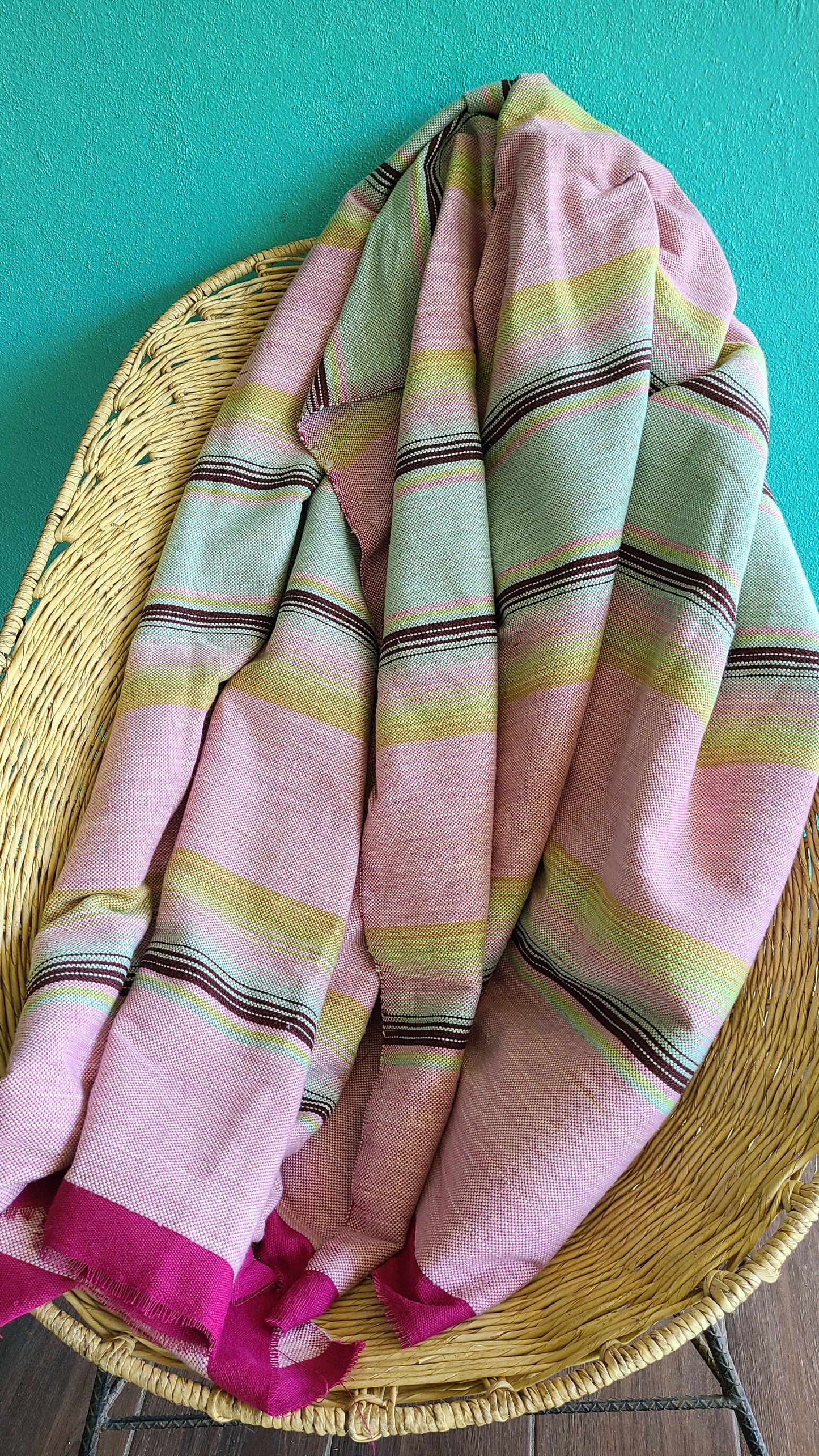 Pink & Blue Sarape Cotton Throw Blanket