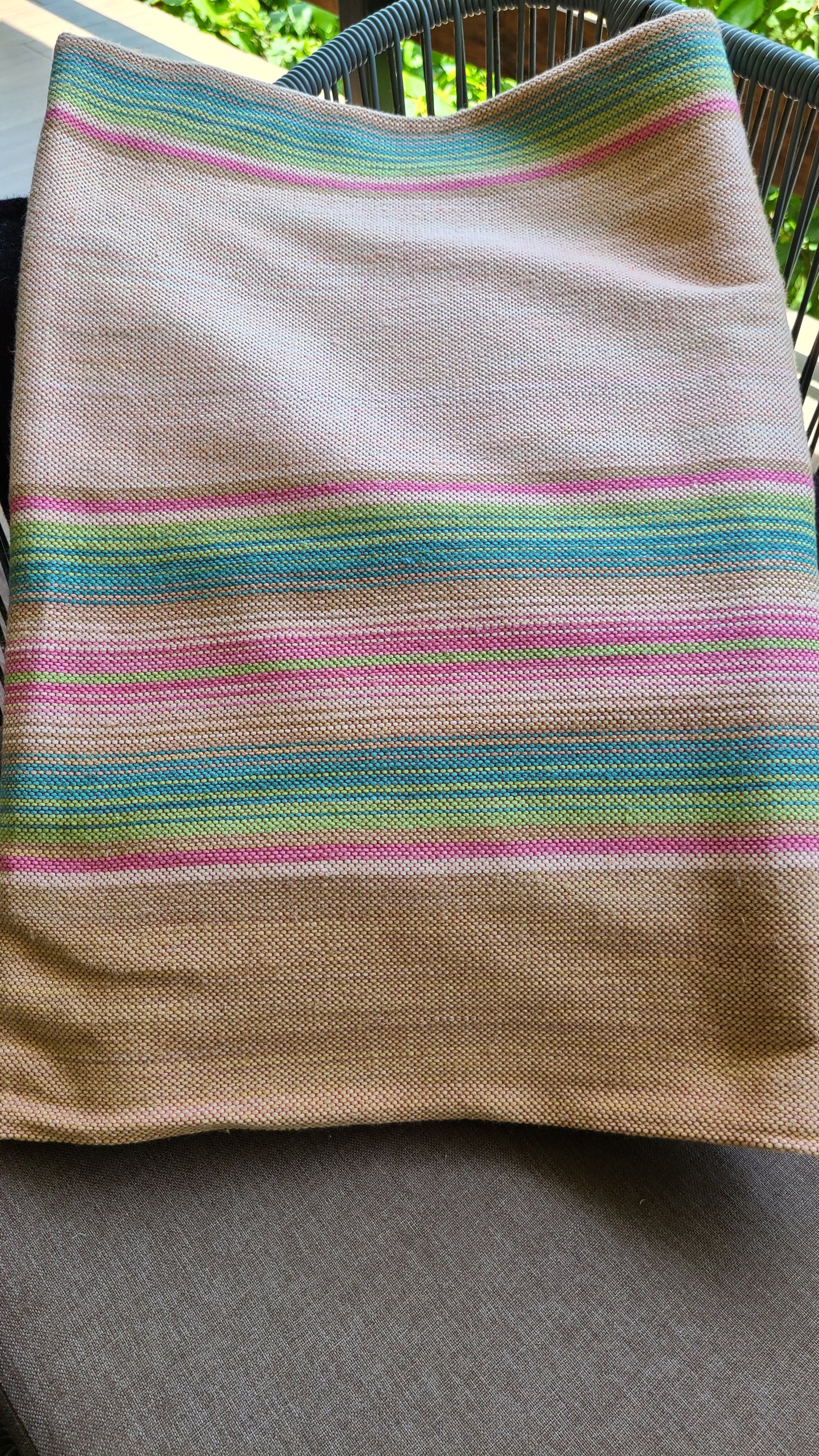 100% Cotton Beige Blue Pink Sarape Throw Blanket