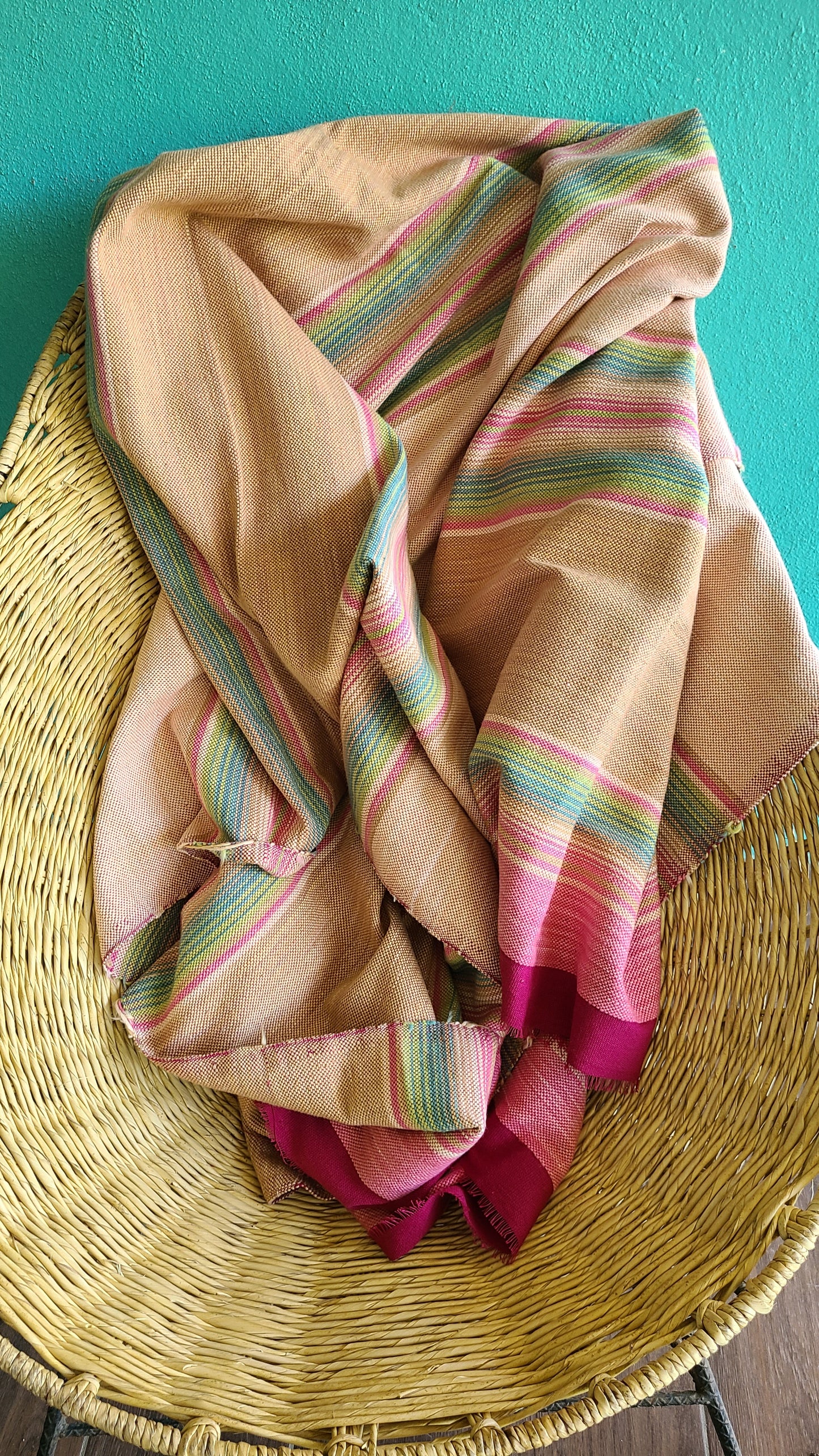 100% Cotton Beige Blue Pink Sarape Throw Blanket