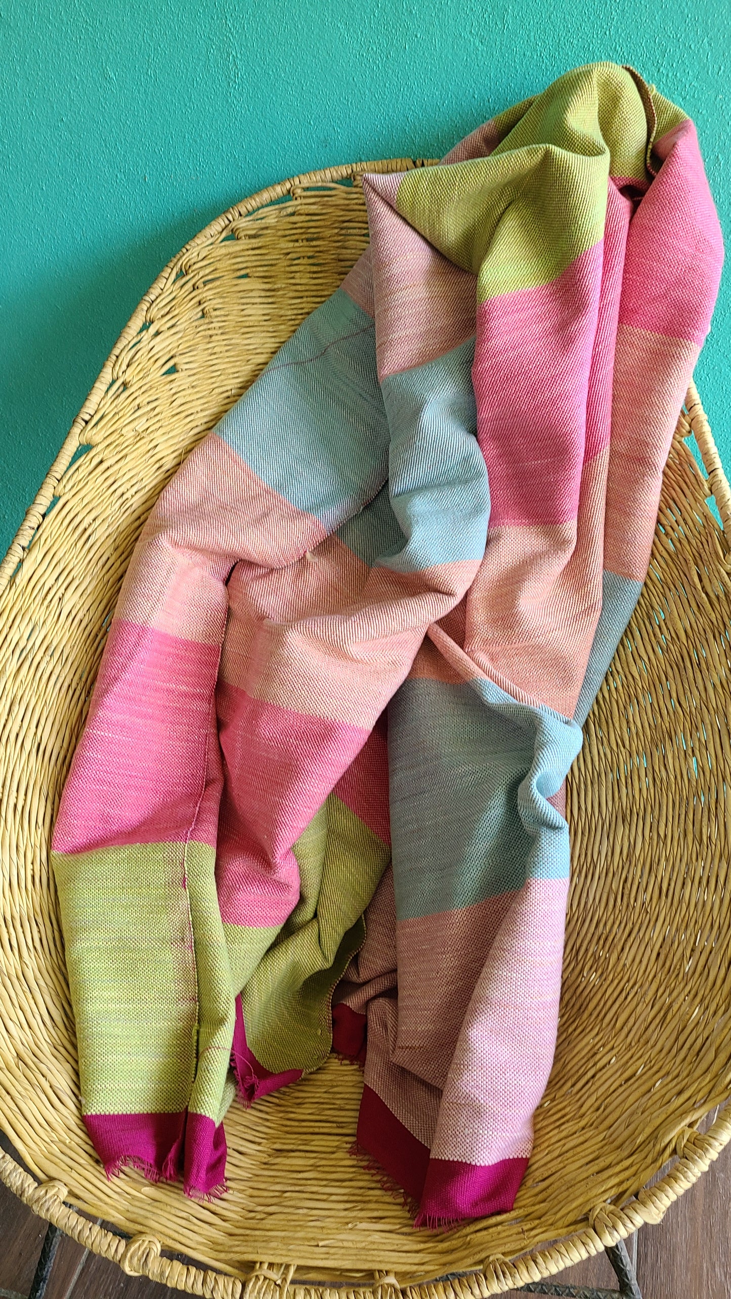 Claybands of Pink Blue Green 100% Cotton Throw Blanket