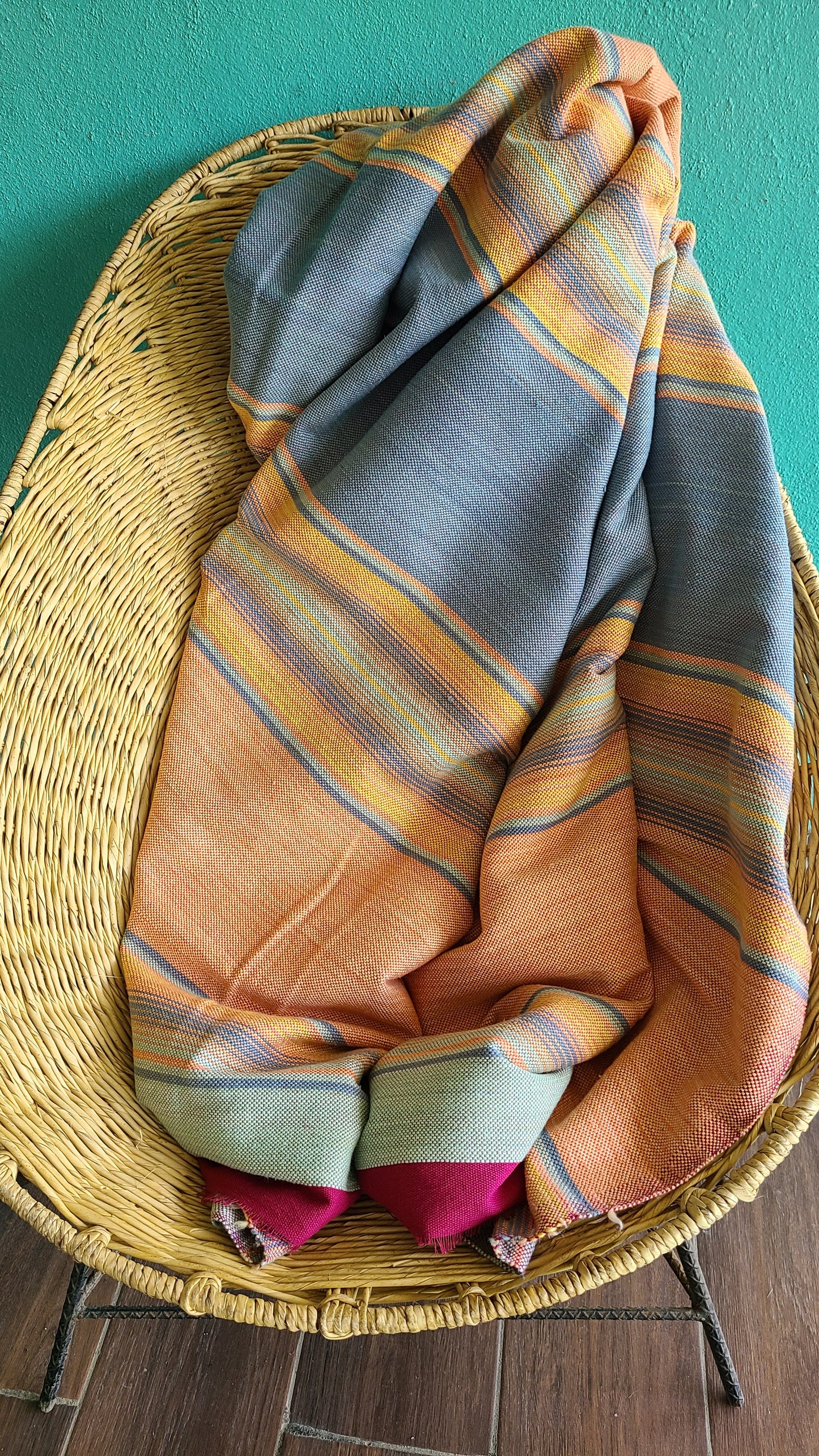 Blue & Peach Sarape 100% Cotton Throw Blanket