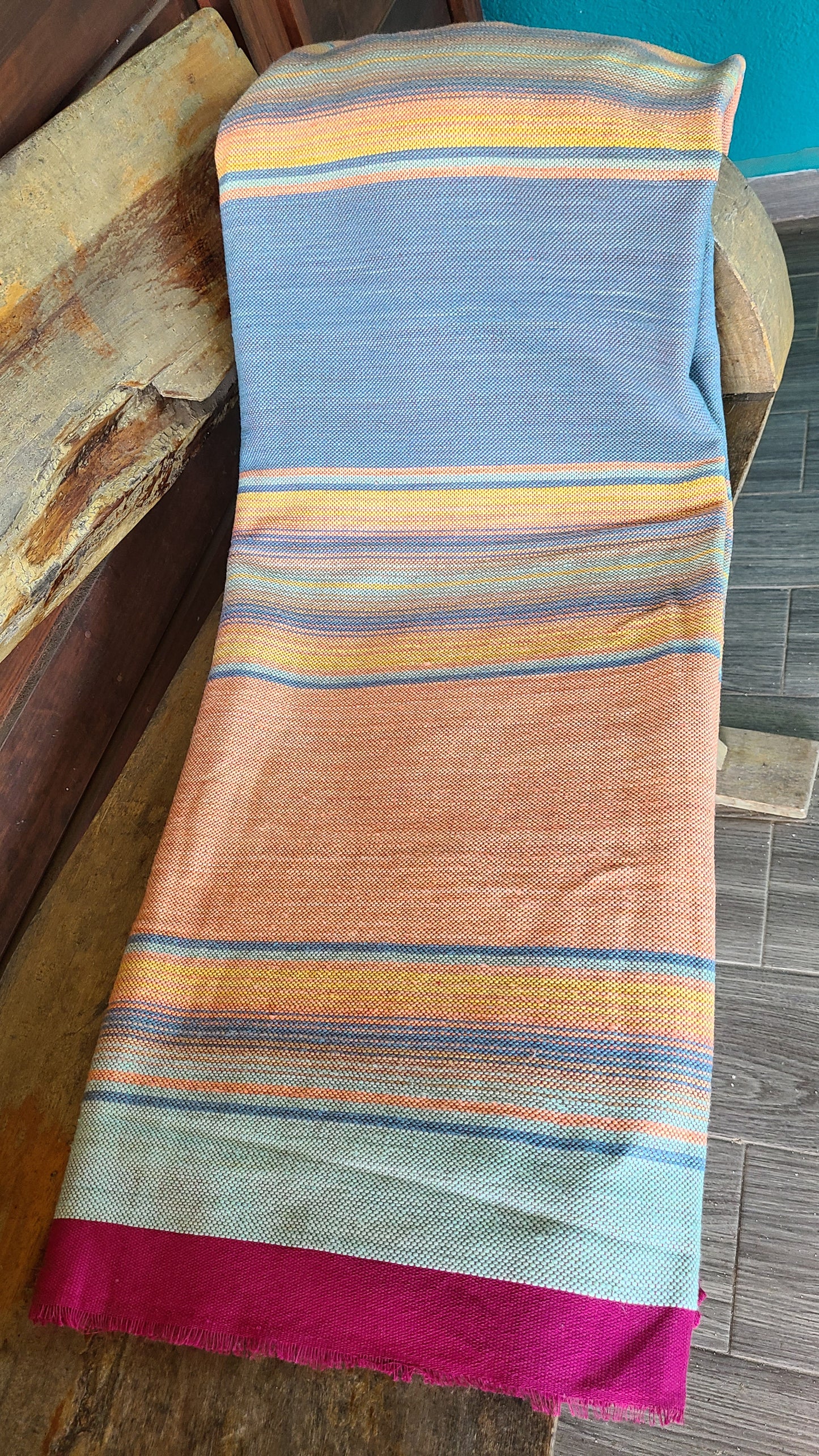 Blue & Peach Sarape 100% Cotton Throw Blanket