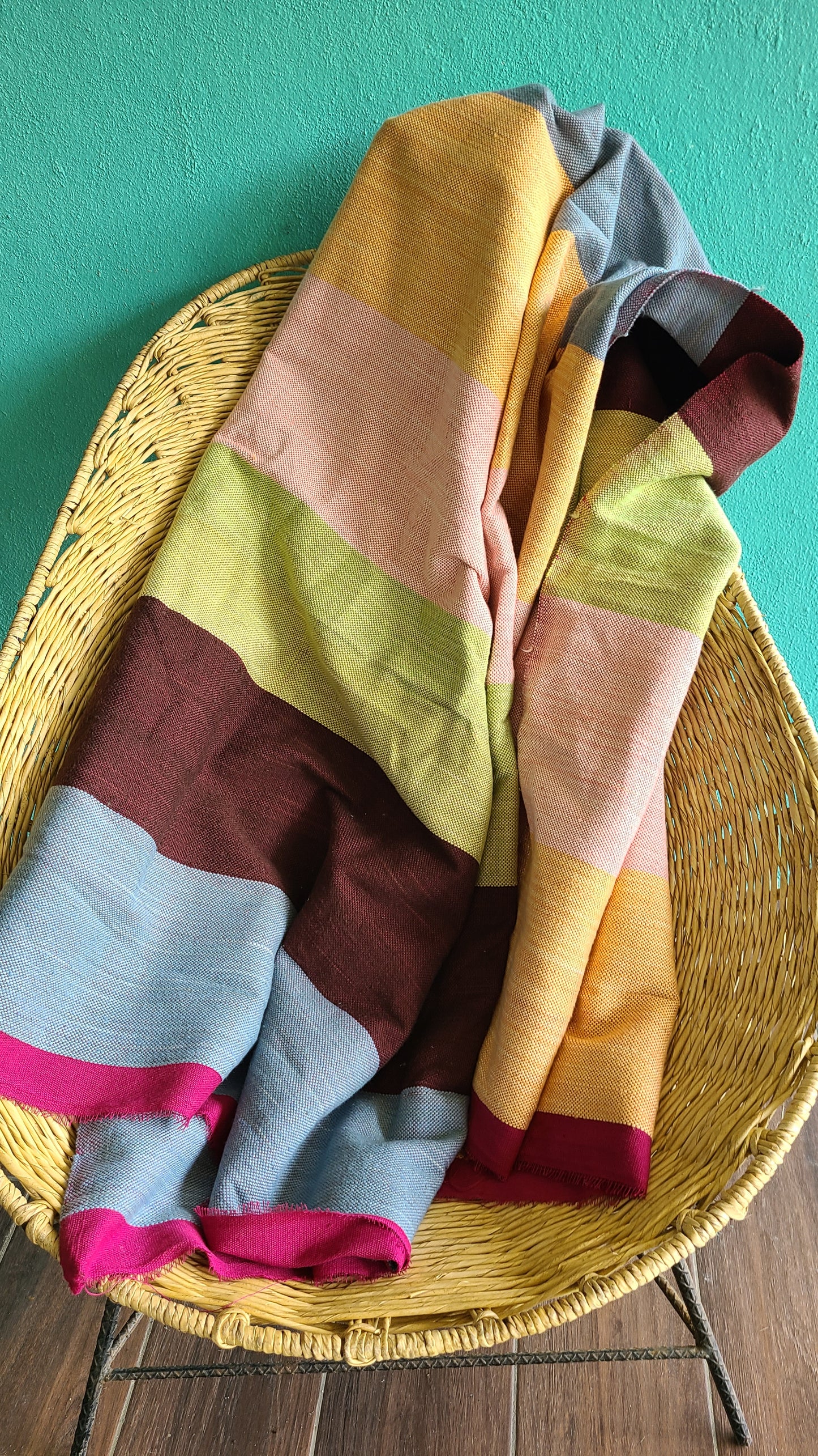Claybands of Blue, Brown, Pink & Green 100% Cotton Throw Blanket