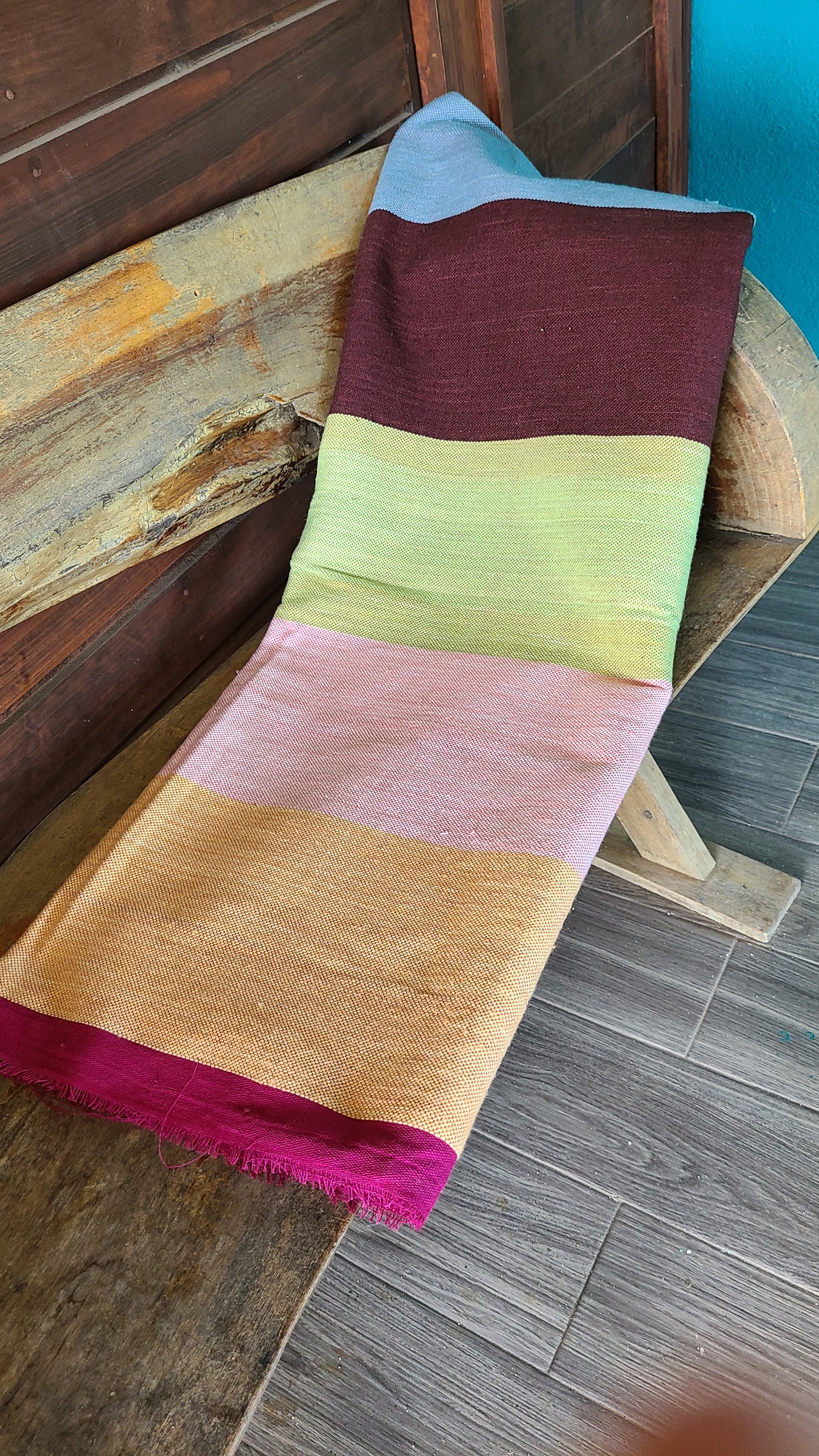 Claybands of Blue, Brown, Pink & Green 100% Cotton Throw Blanket