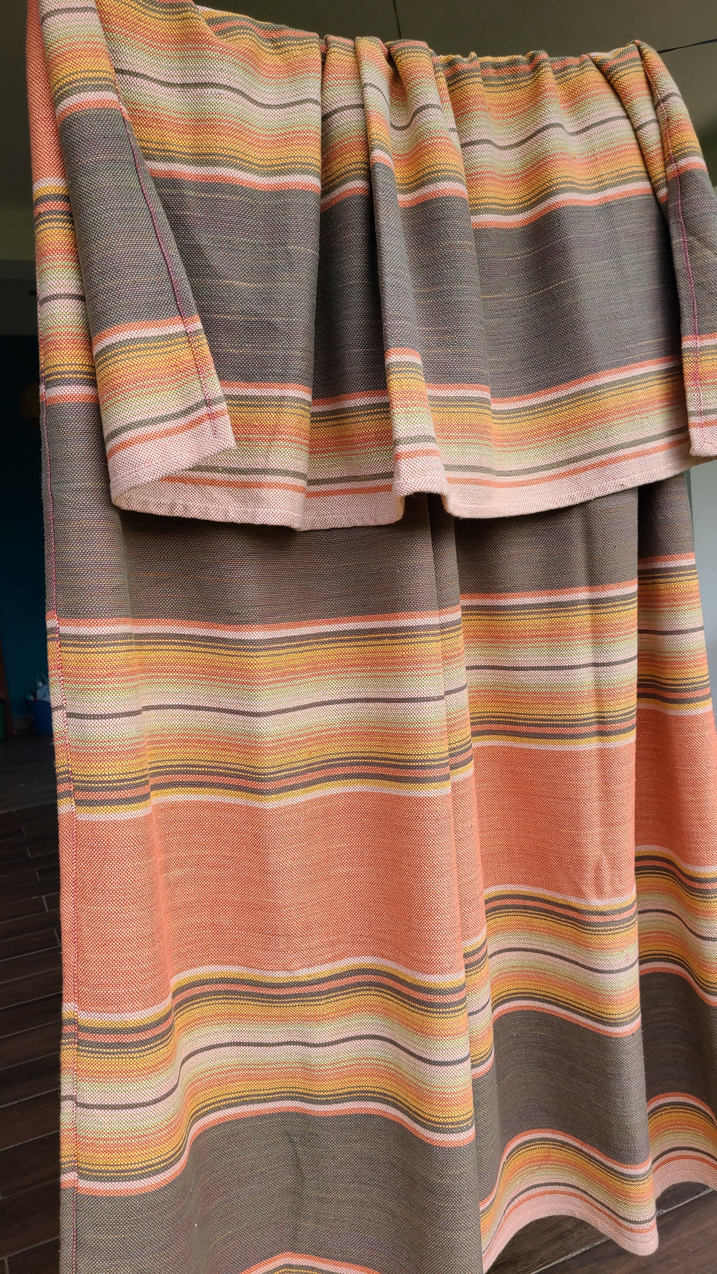Beige Grey & Peach Sarape Throw Blanket