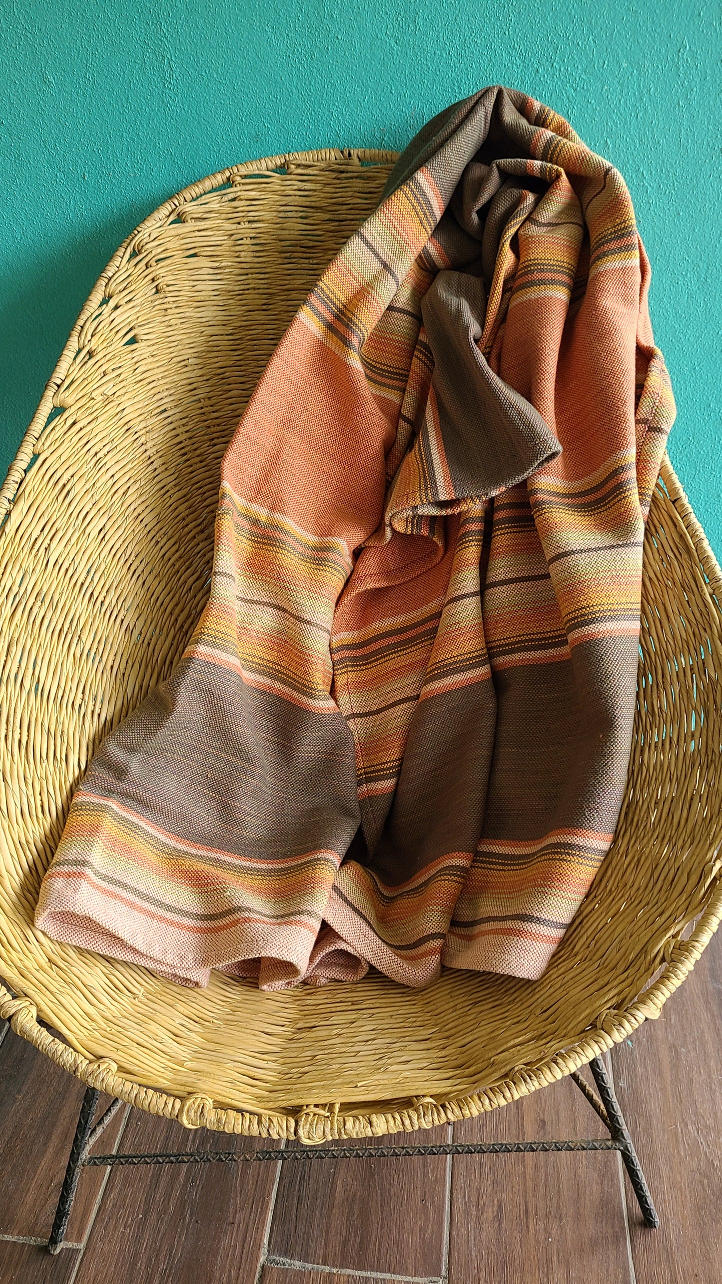 Beige Grey & Peach Sarape Throw Blanket