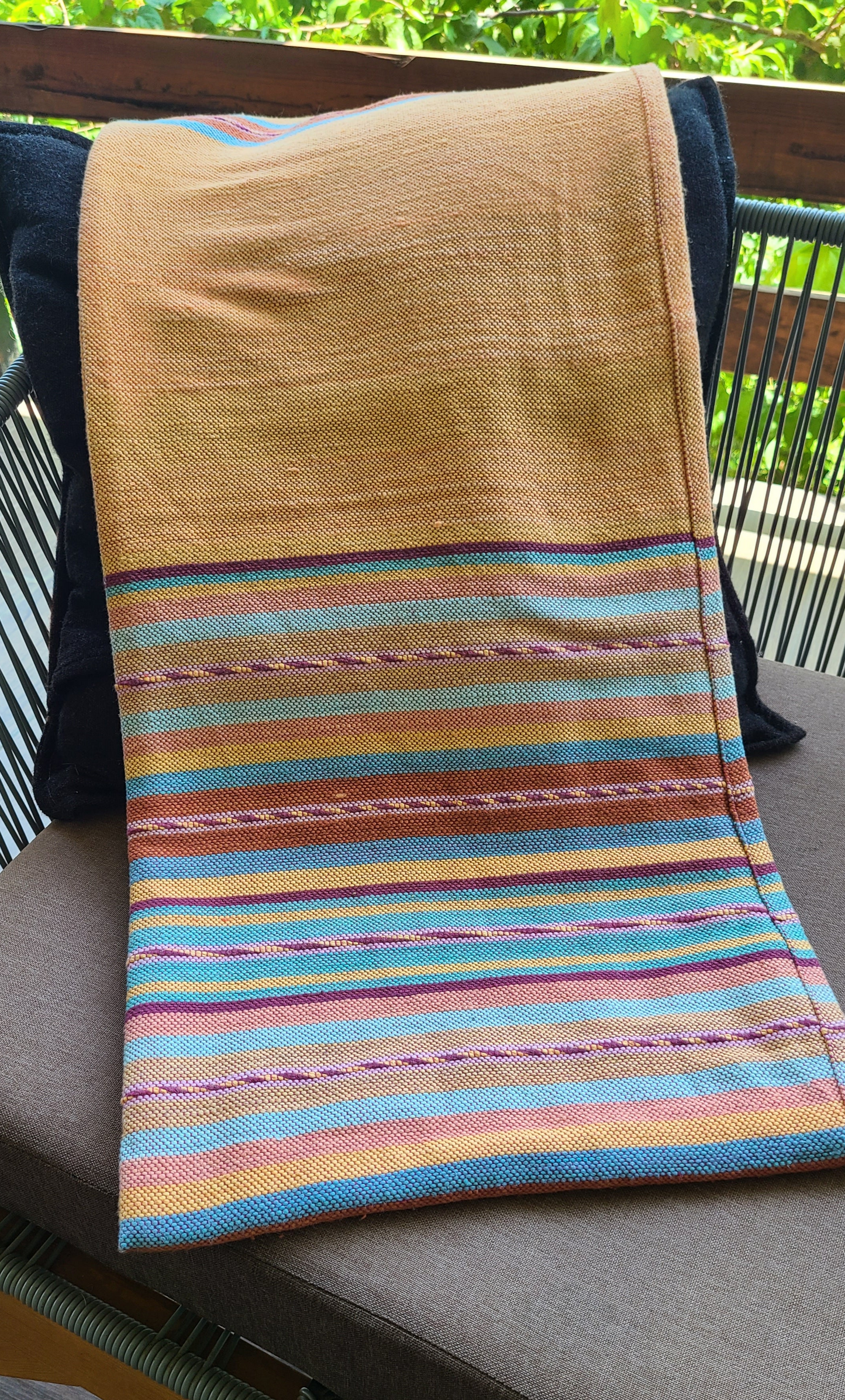 Clay Sarape Throw Blanket Handcrafted Cotton on a wood loom in Mexico