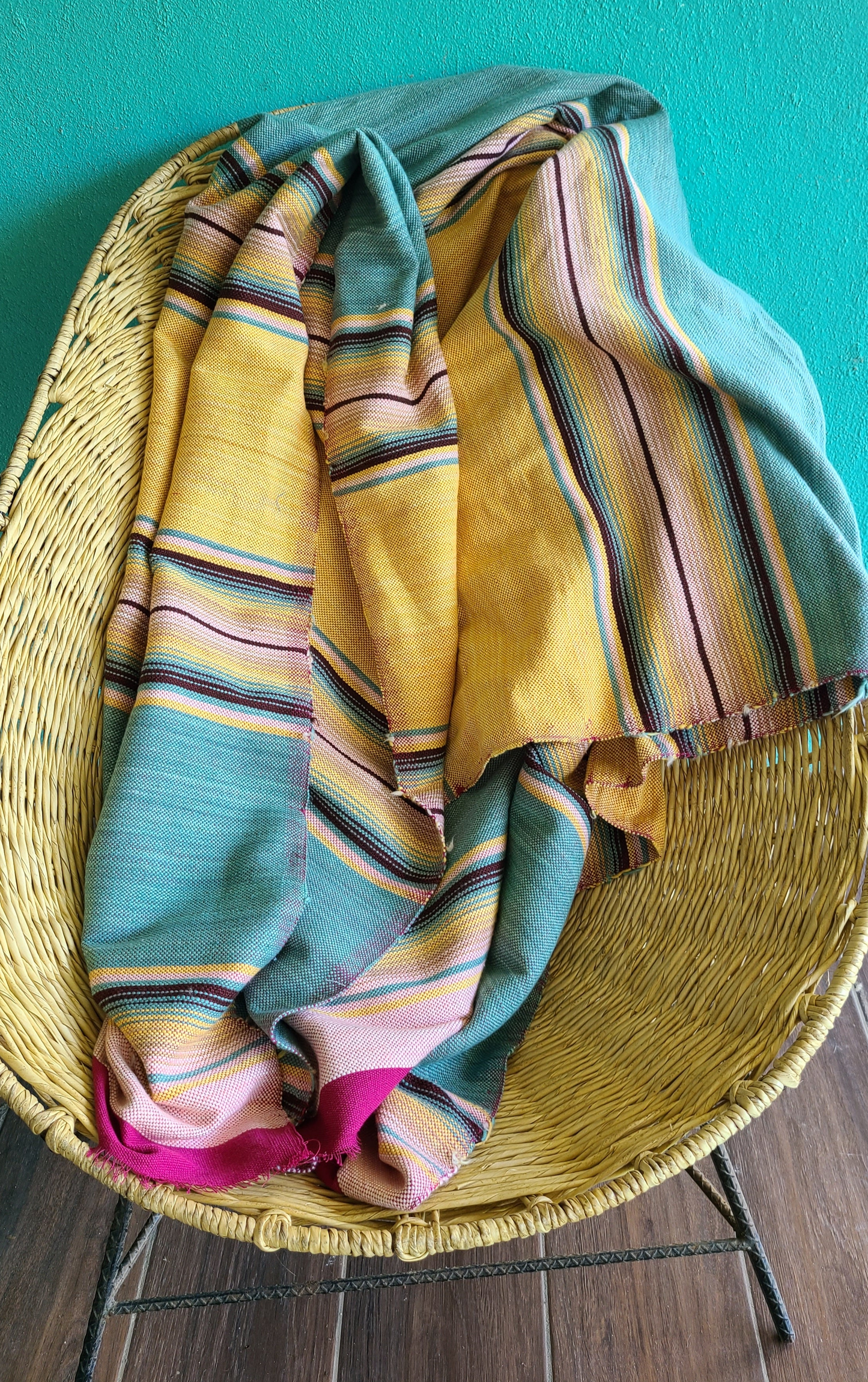 Teal Sarape Throw Blanket Unquely dyed and Handcrafted in Mexico on a wood loom