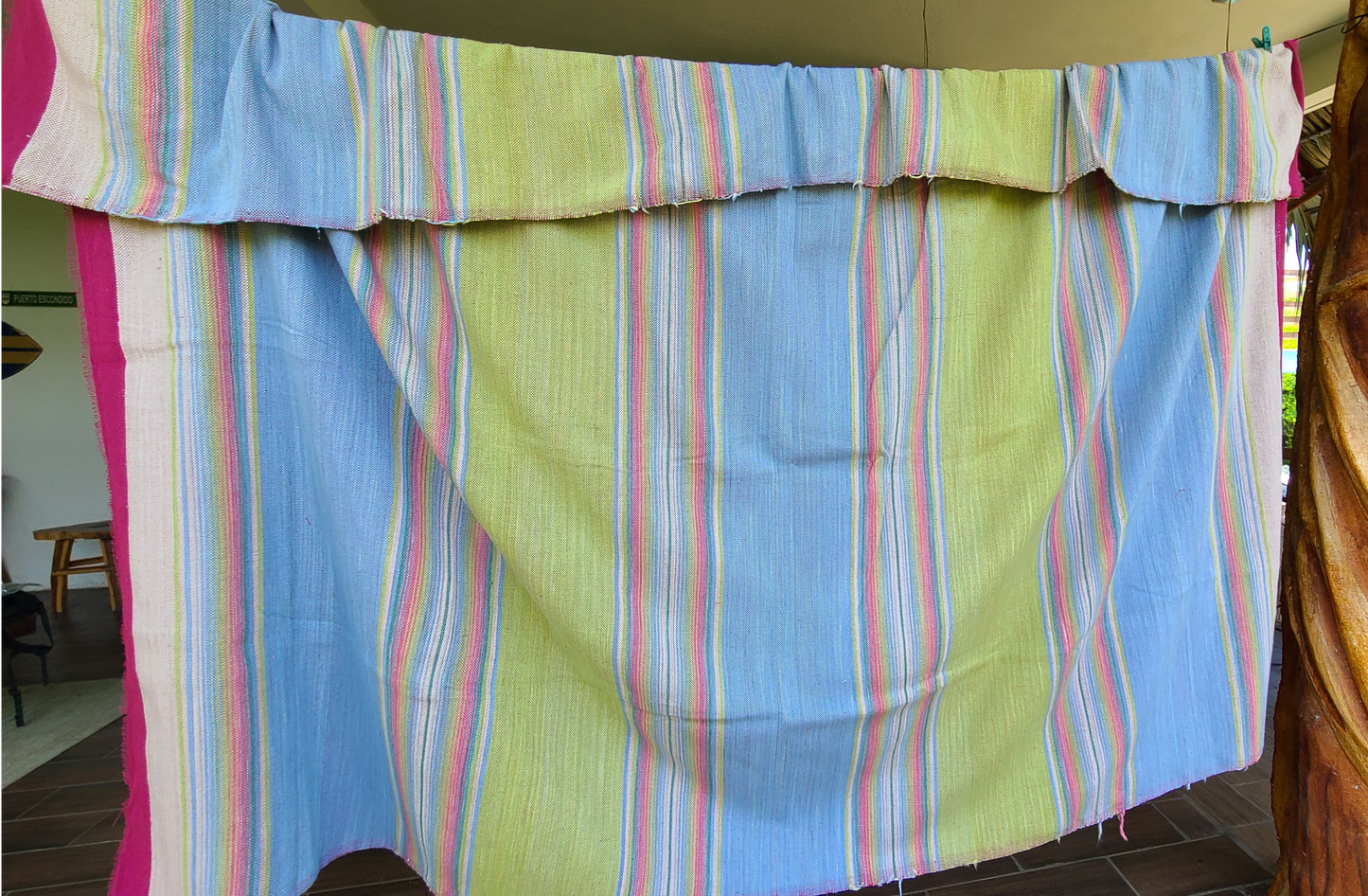 Blue and Green Sarape Handcrafted Cotton Throw Blanket