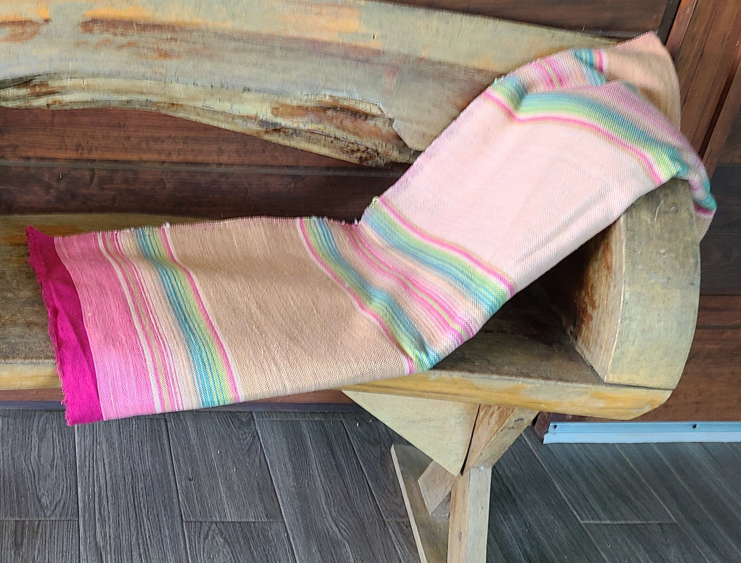 100% Cotton Beige Blue Pink Sarape Throw Blanket