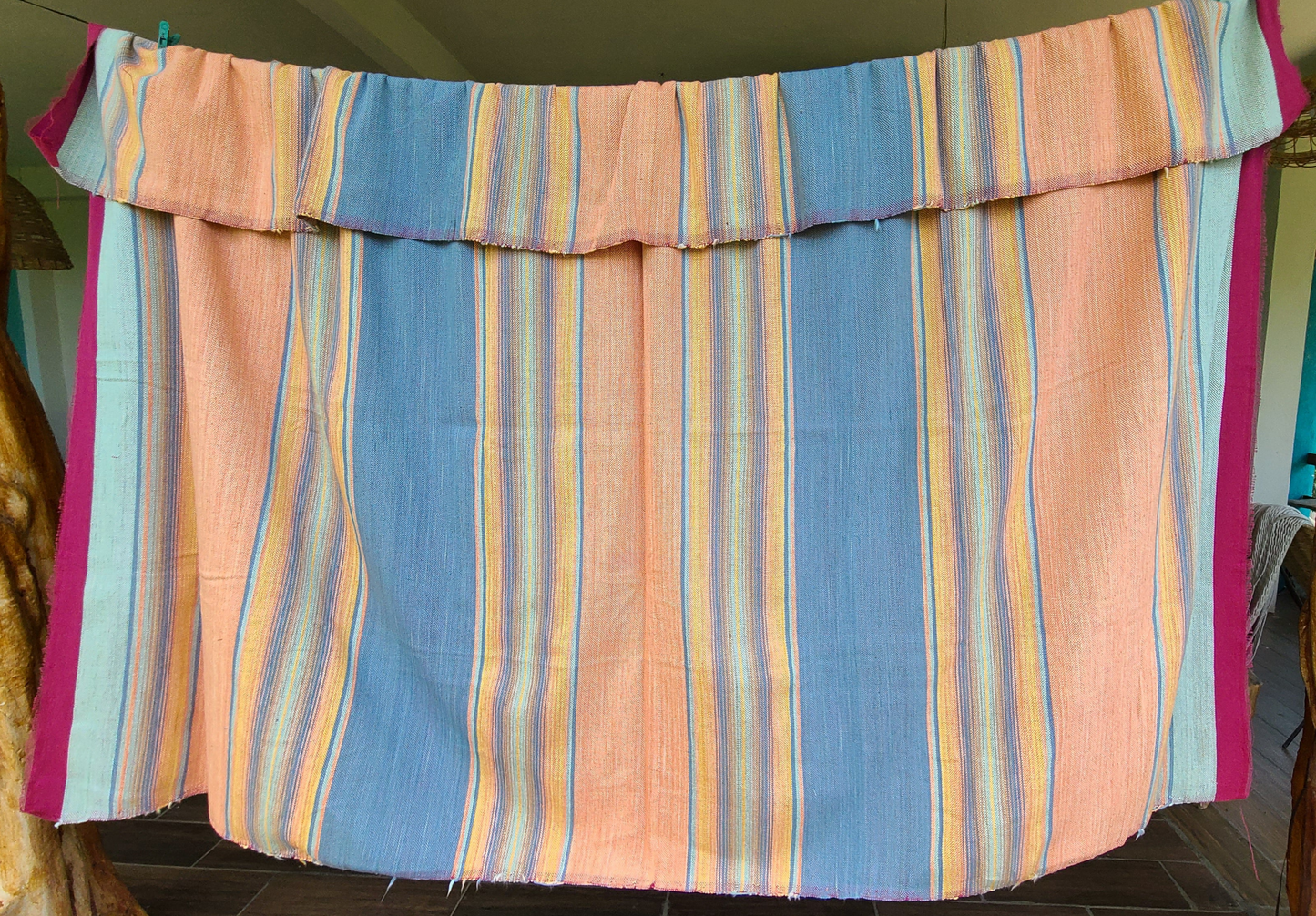 Blue & Peach Sarape 100% Cotton Throw Blanket