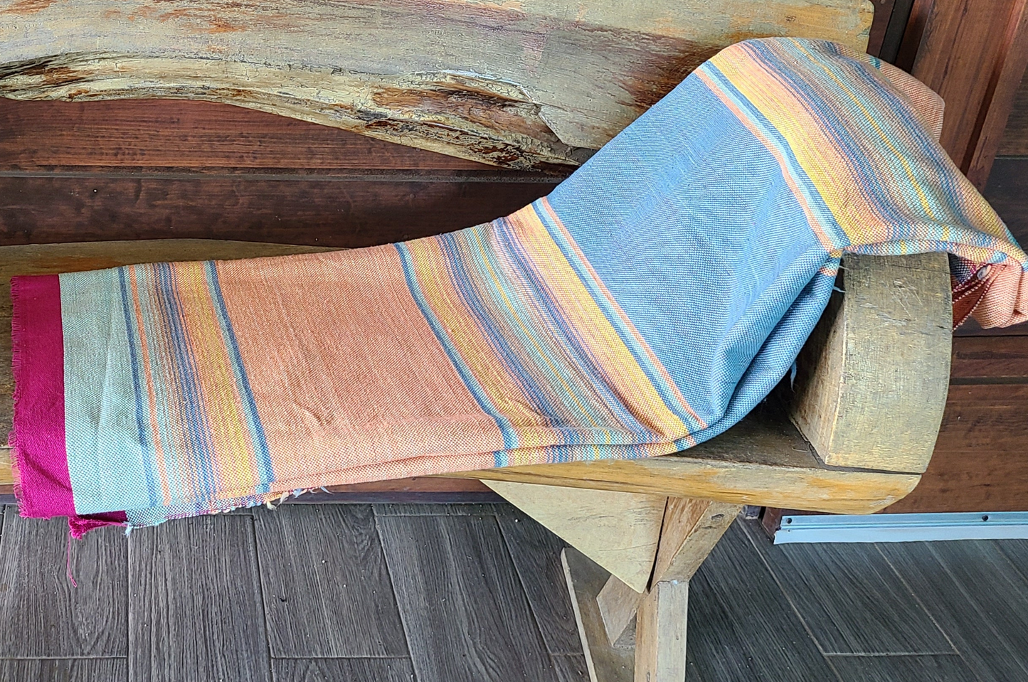 Blue & Peach Sarape 100% Cotton Throw Blanket