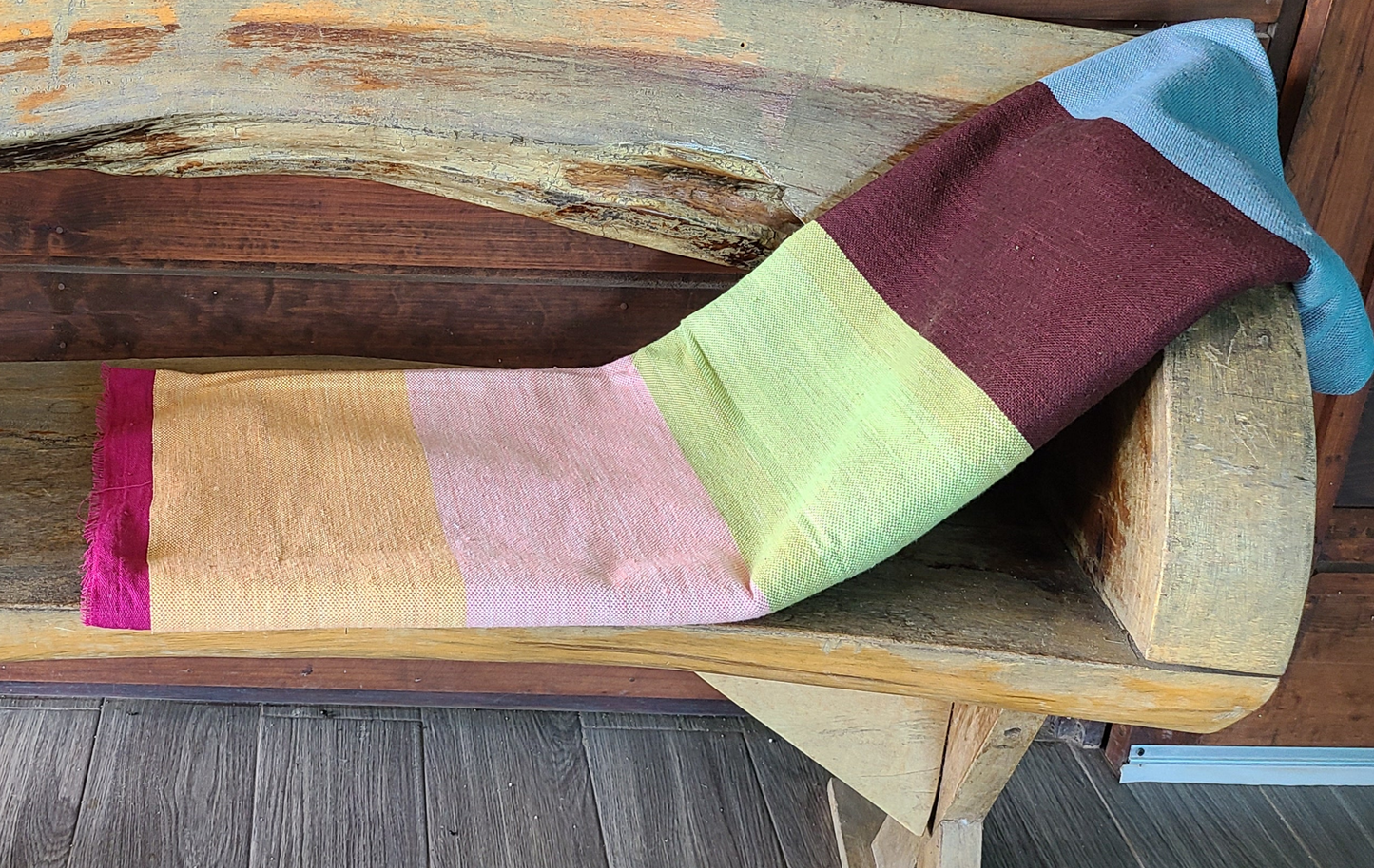 Claybands of Blue, Brown, Pink & Green 100% Cotton Throw Blanket