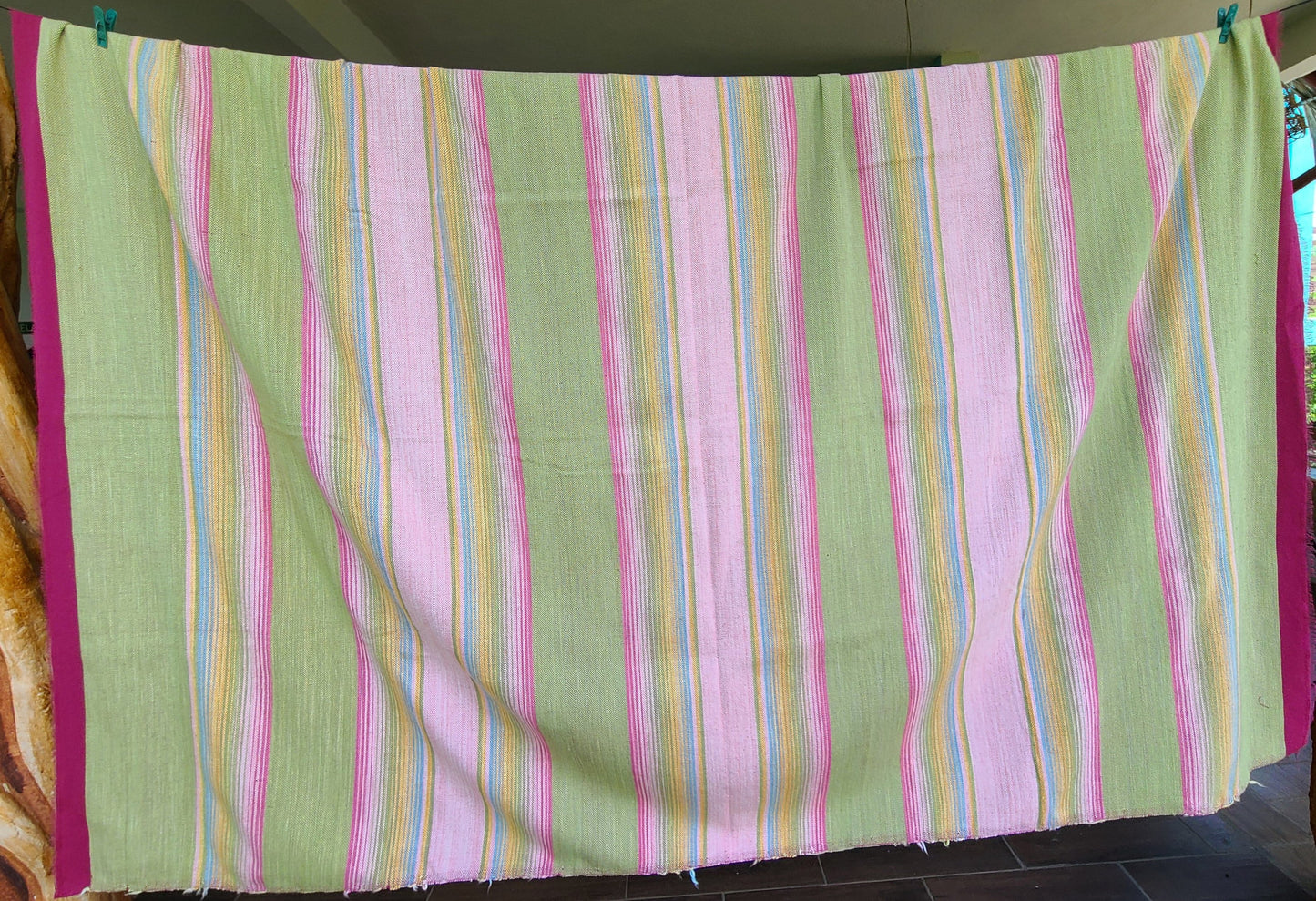 Green & Pink Sarape Throw Blanket