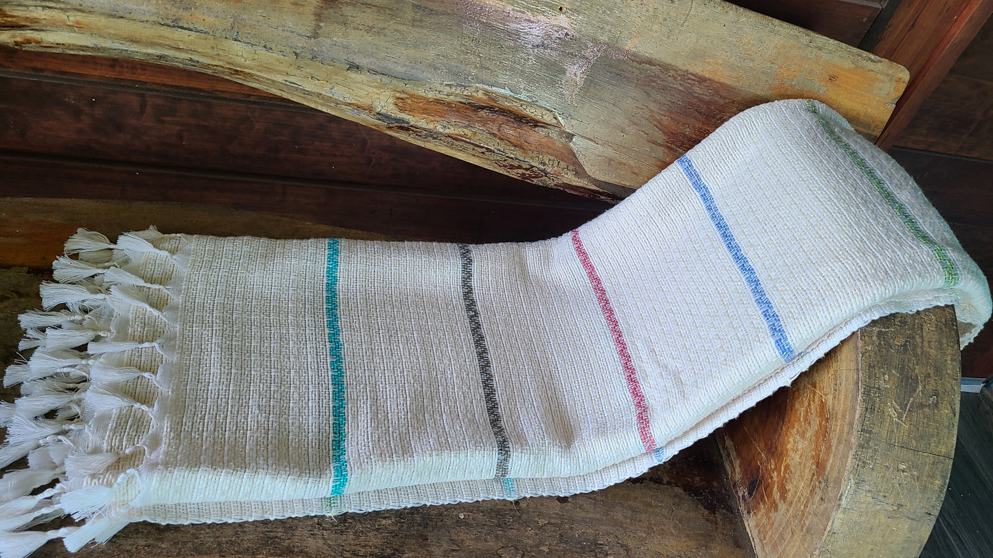 White and Color Bands Towel Throw Blanket