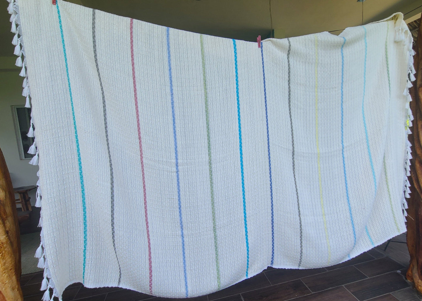 White and Color Bands Towel Throw Blanket