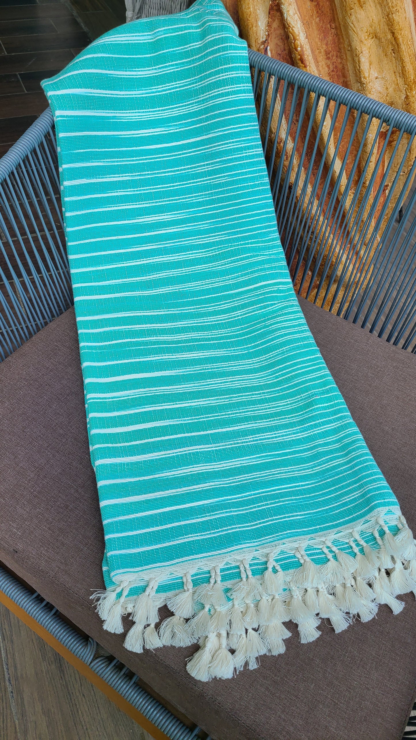 Blue & White Cotton Towel Throw Blanket