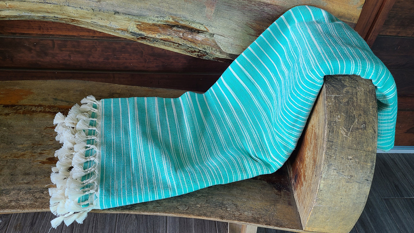 Blue & White Cotton Towel Throw Blanket