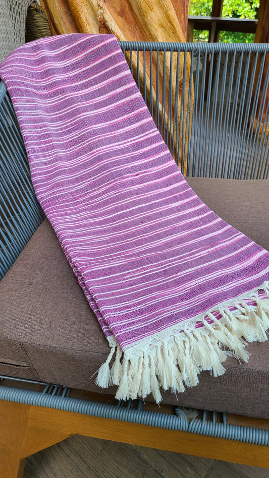 Purple & White Cotton Beach Throw Rug.