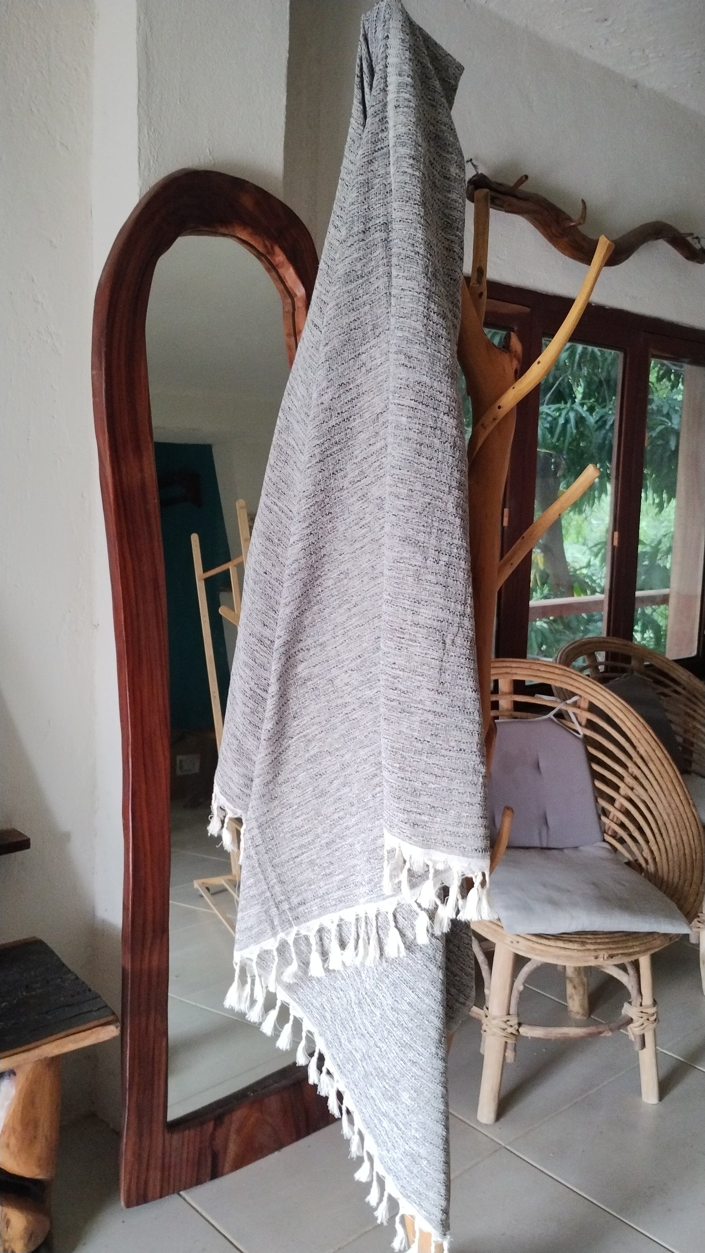 Black Grey Tan Towel Throw.