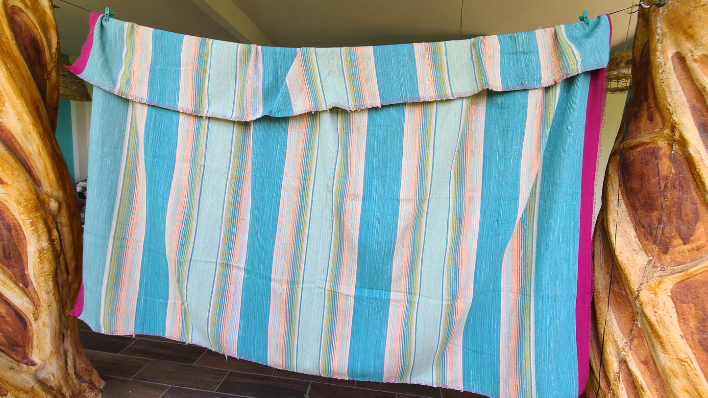 Sarape Blue Throw Blanket Handcrafted Cotton Mexican Blanket