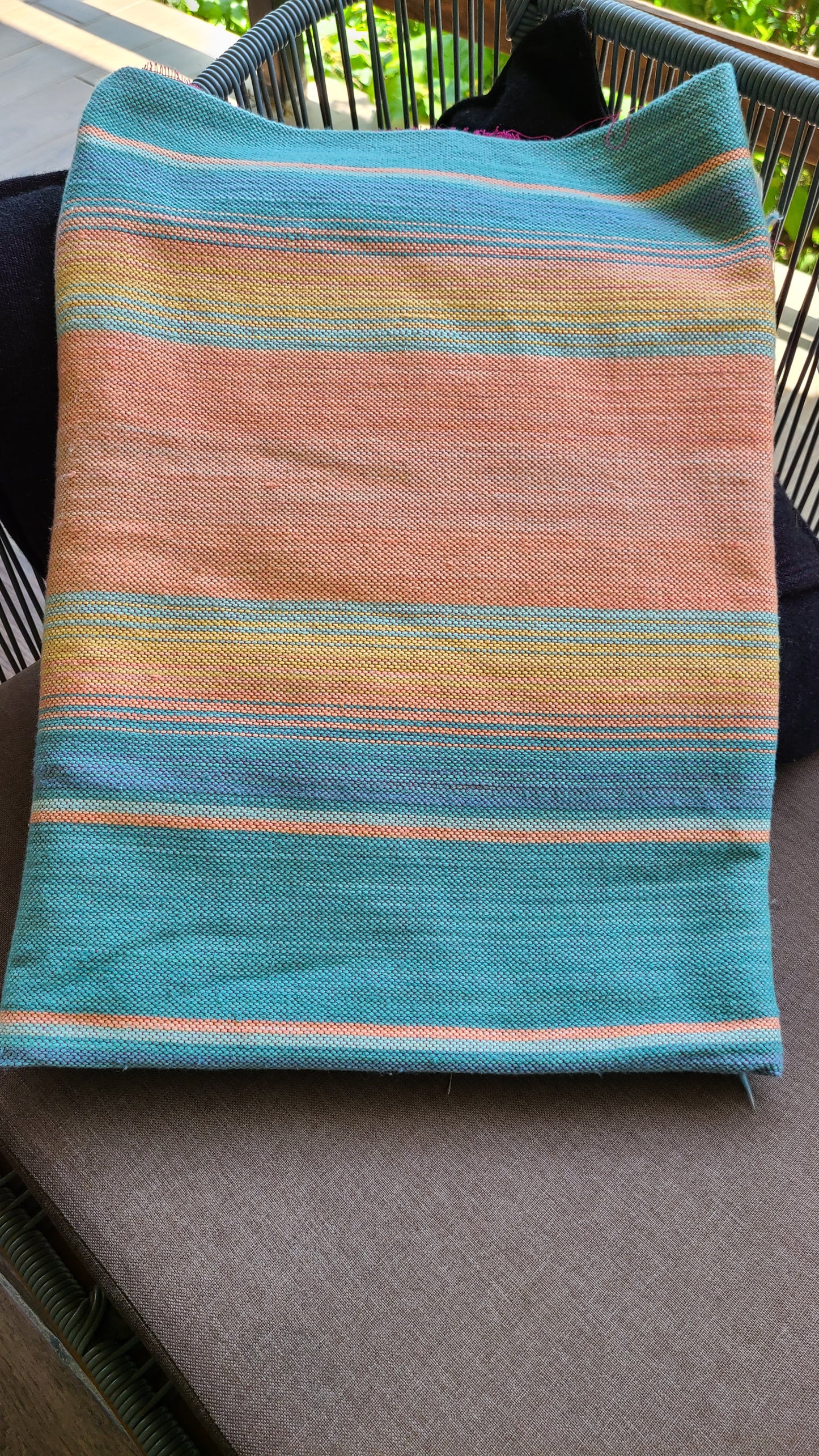 Blue and Peach Sarape Cotton Throw Blanket