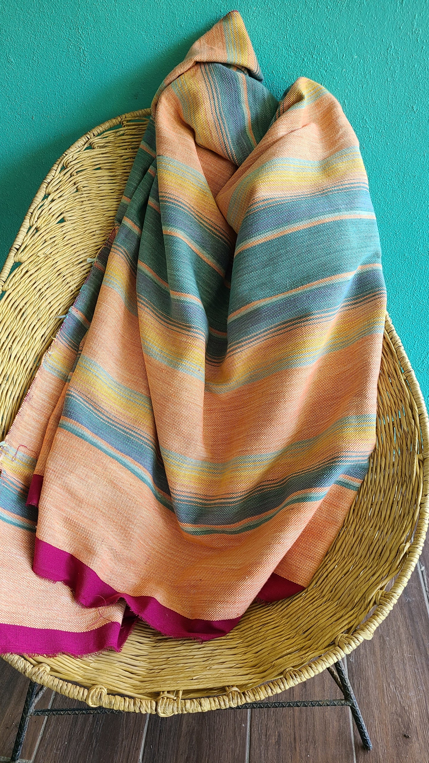 Blue and Peach Sarape Cotton Throw Blanket