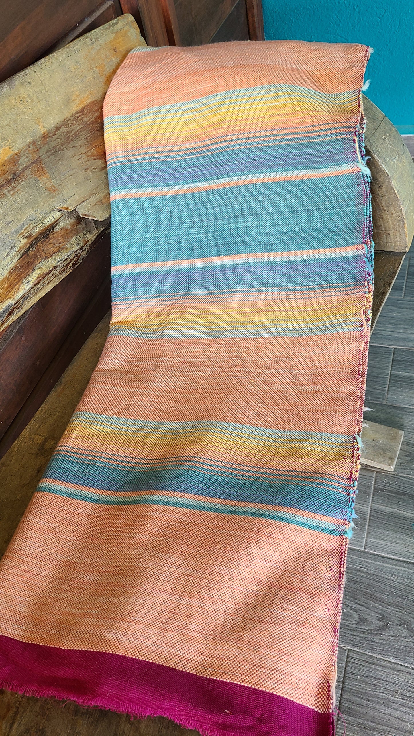 Blue and Peach Sarape Cotton Throw Blanket