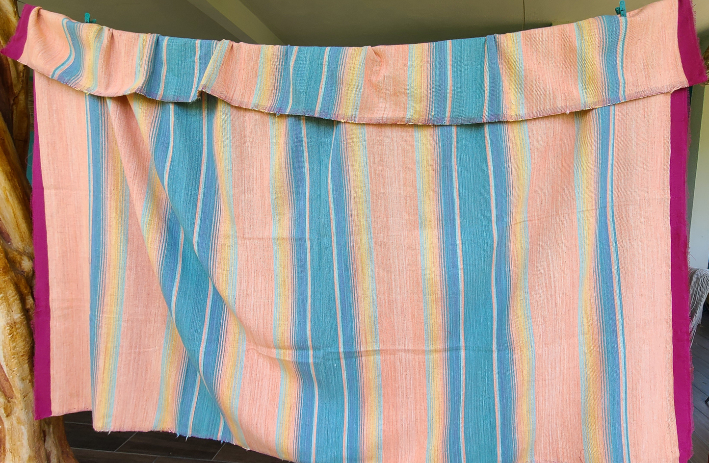 Blue and Peach Sarape Cotton Throw Blanket