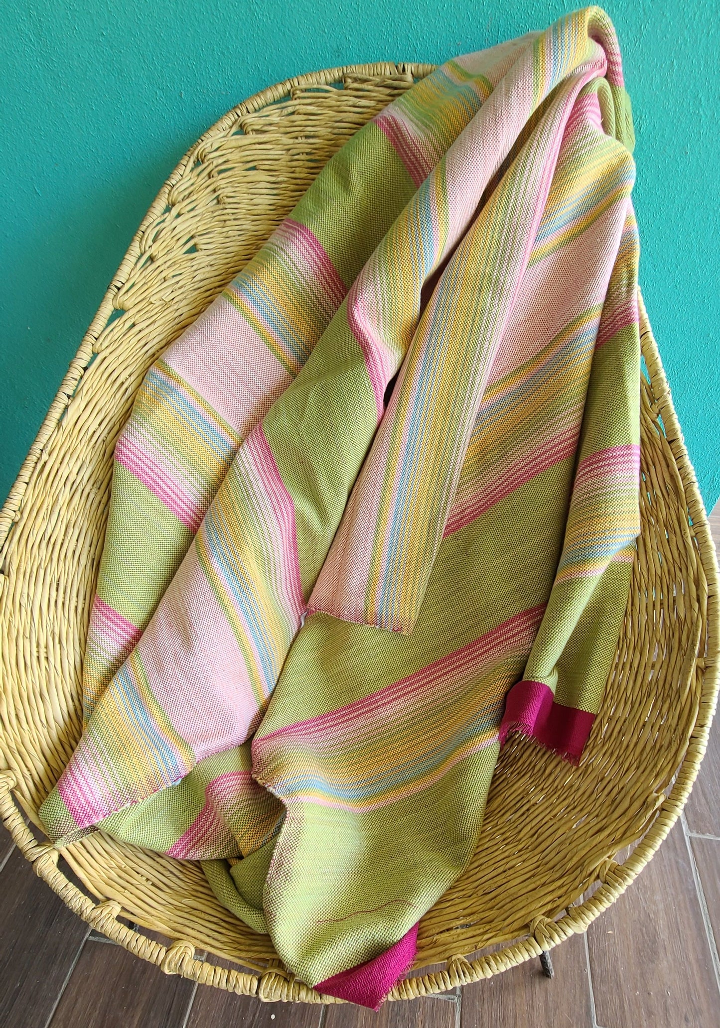 Green & Pink Sarape Throw Blanket