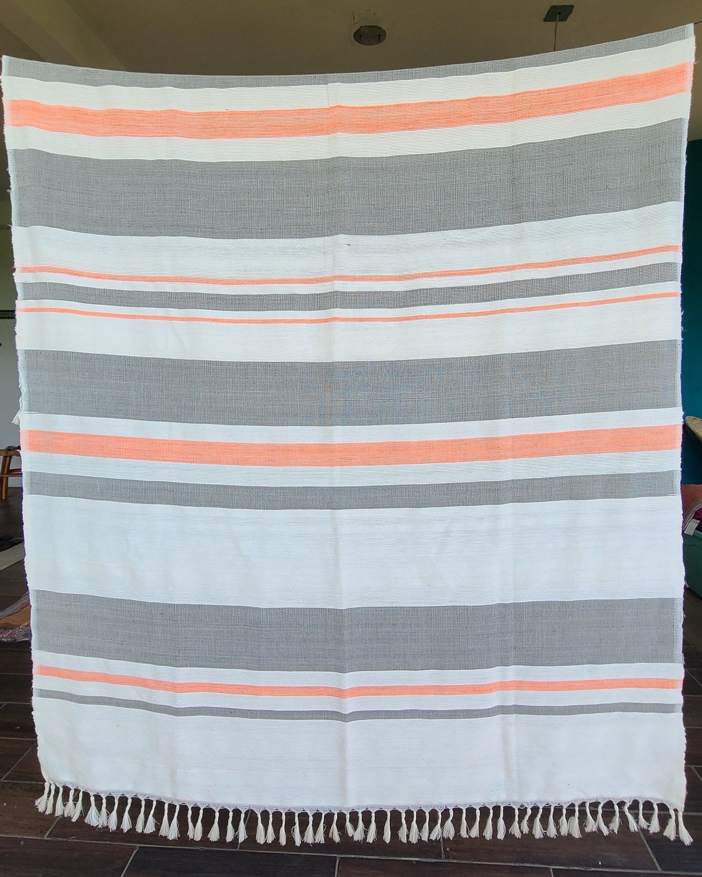 Grey & Peach Cotton Towel Blanket