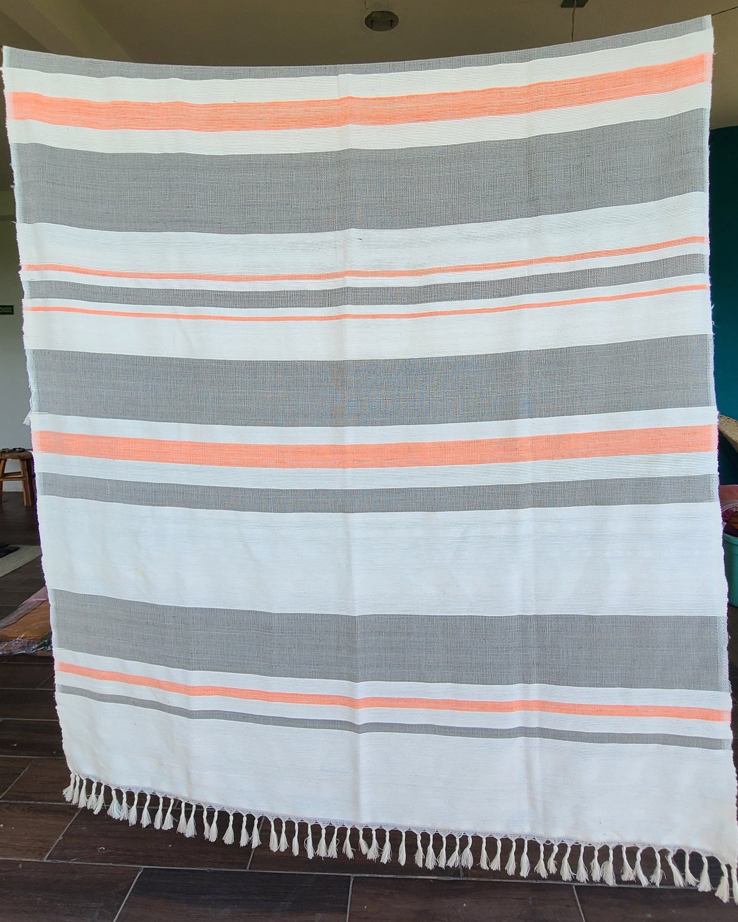 Grey & Peach Cotton Towel Blanket