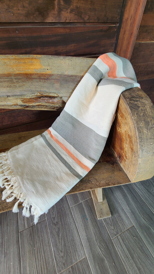 Grey & Peach Cotton Towel Blanket