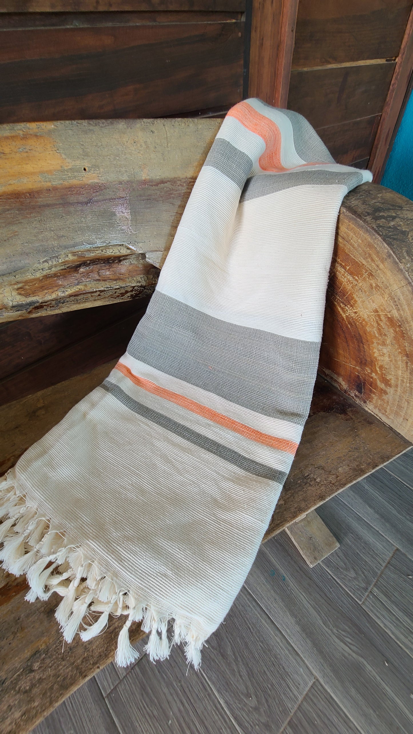 Grey & Peach Cotton Towel Blanket