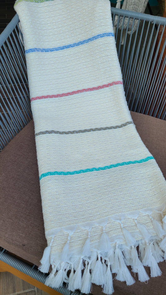 White and Color Bands Towel Throw Blanket