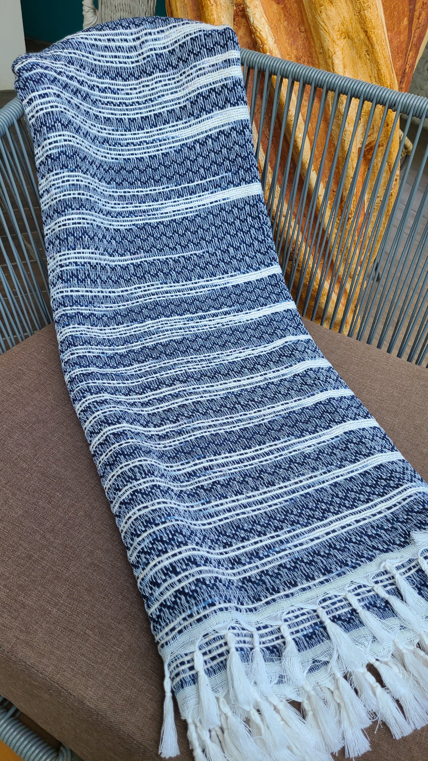 Royal Blue & White Cotton Towel Throw Blanket