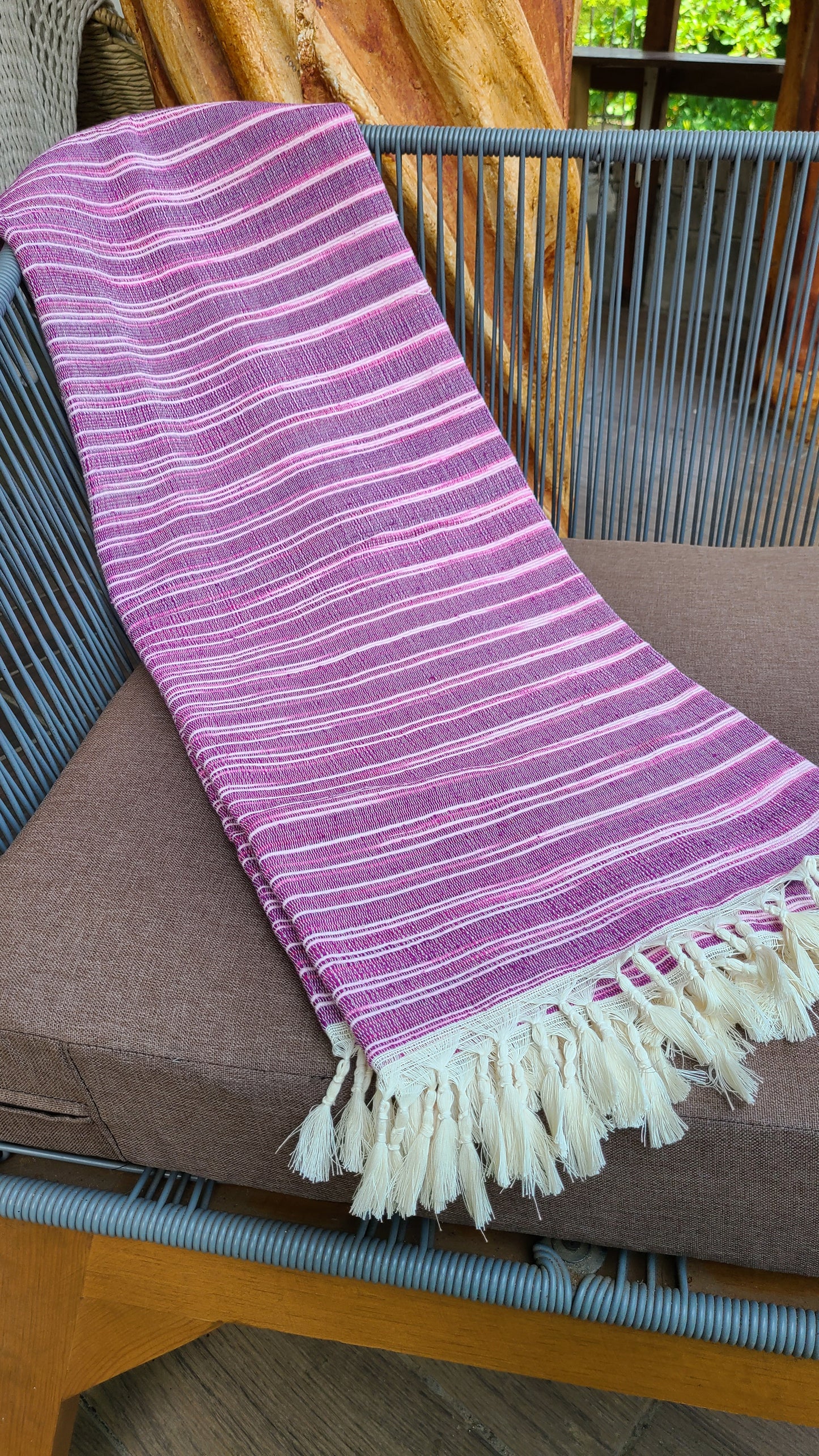 Purple & White Cotton Towel Throw Blanket