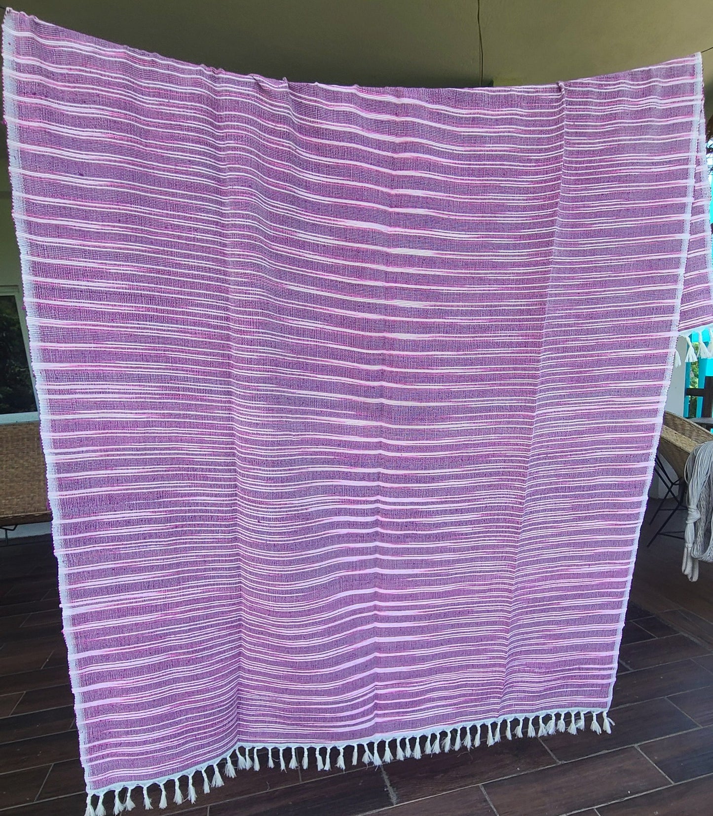 Purple & White Cotton Towel Throw Blanket