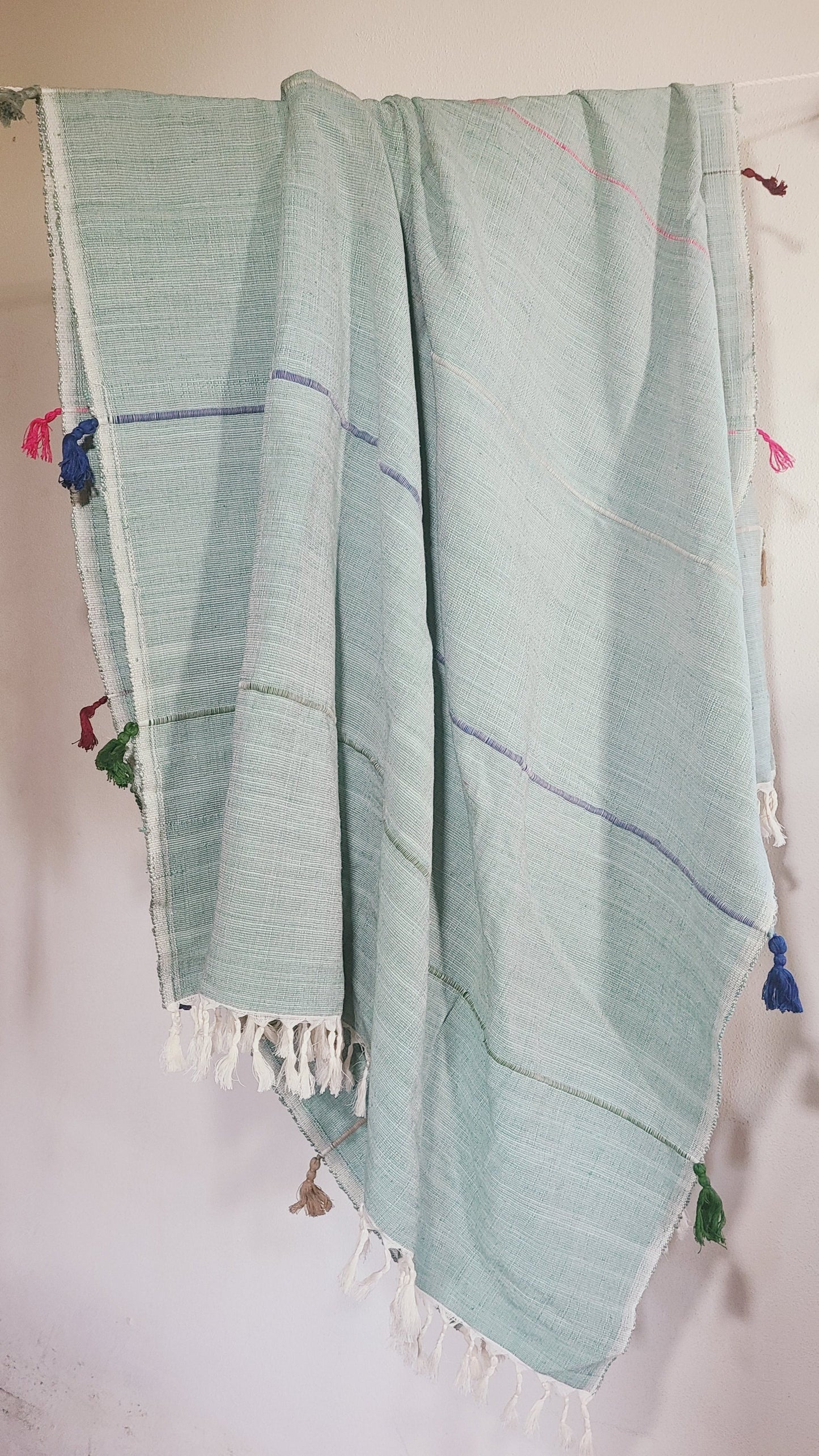 Blue Multi Color Tassel Towel Blanket