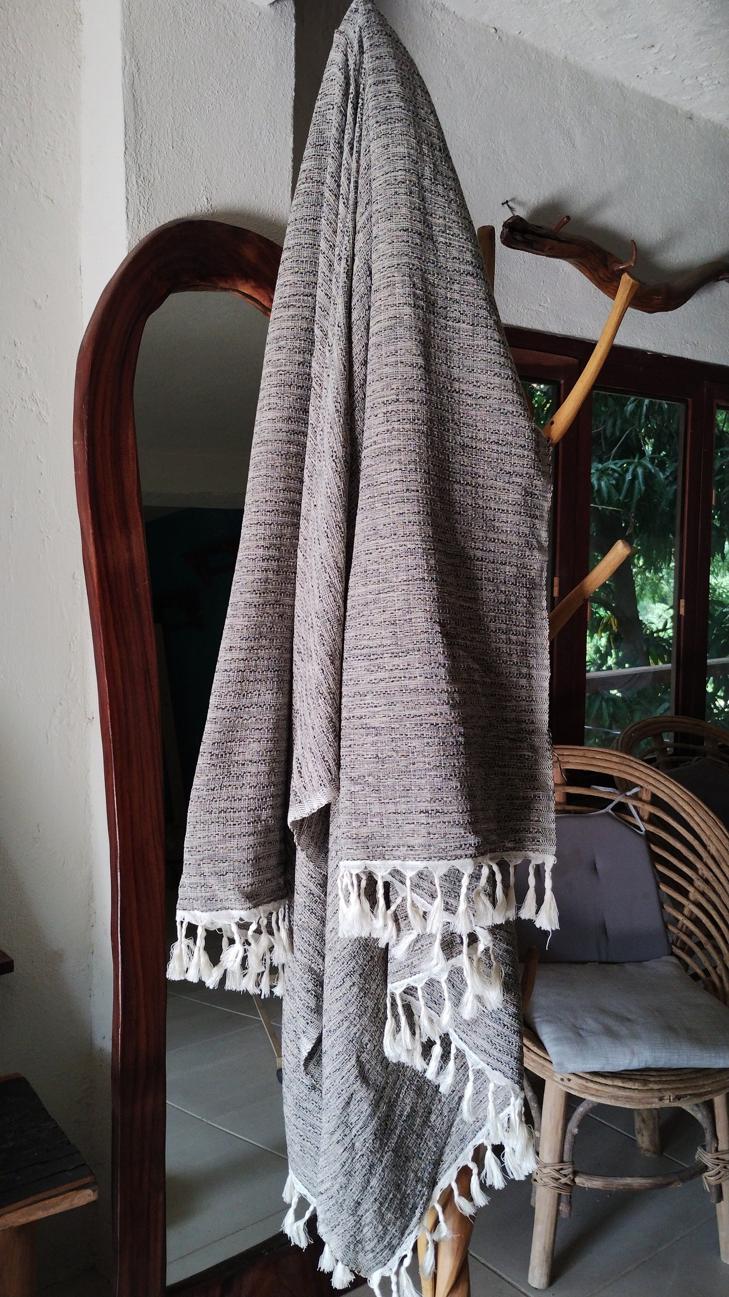 Grey Tan Towel Throw Blanket