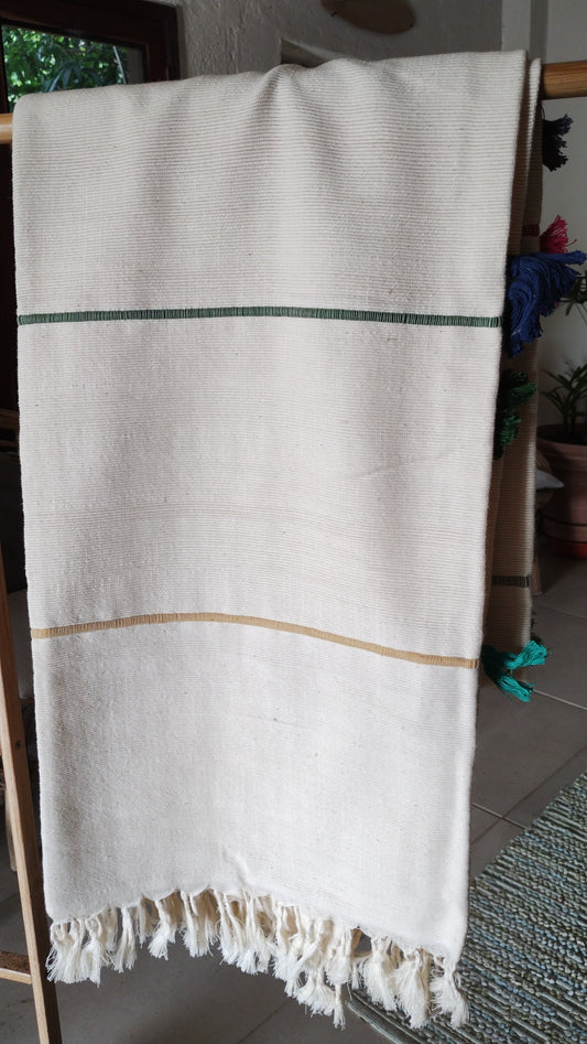 White with Multi-color Tassels Towel Blanket