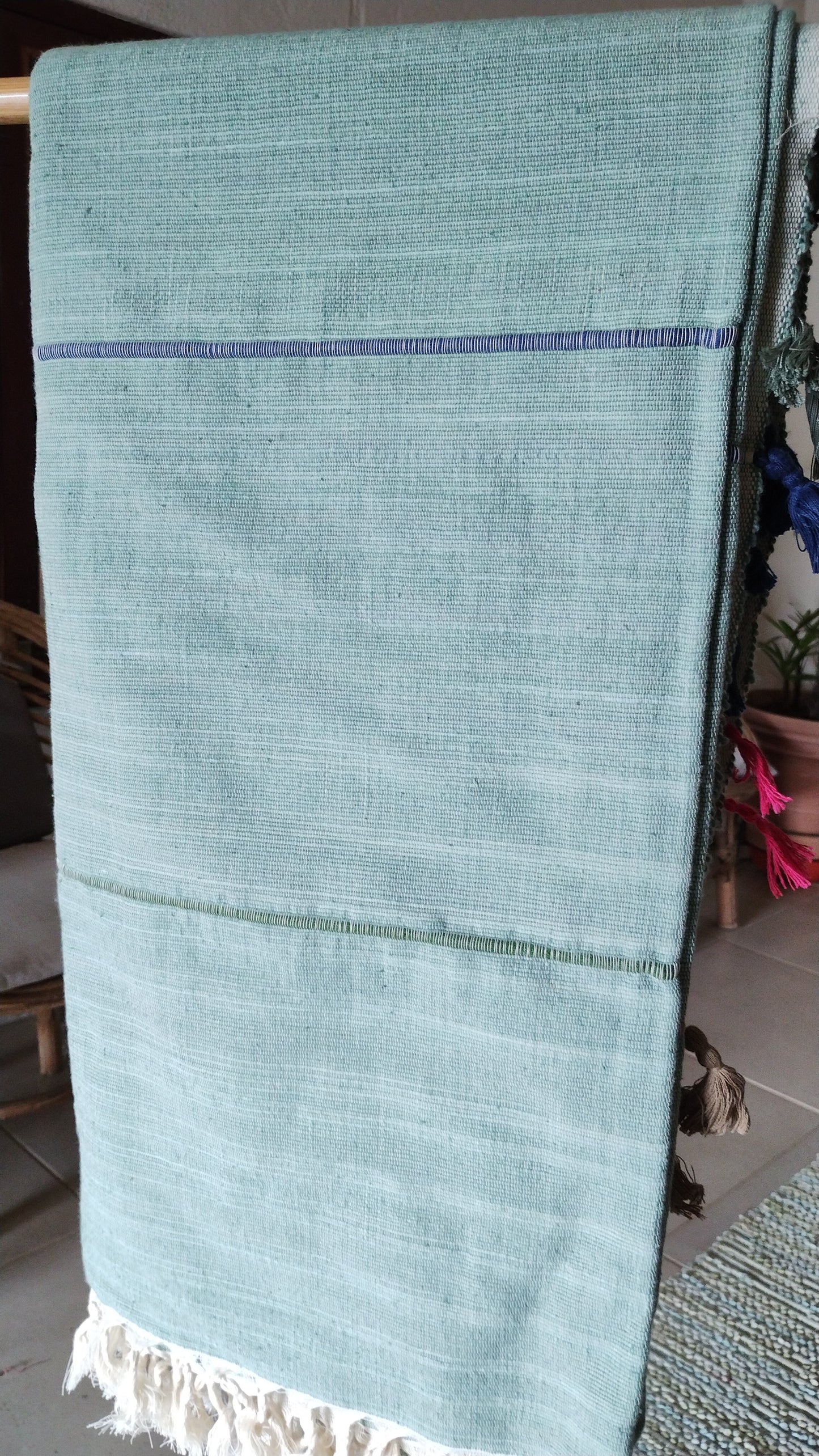 Blue Multi Color Tassel Towel Blanket